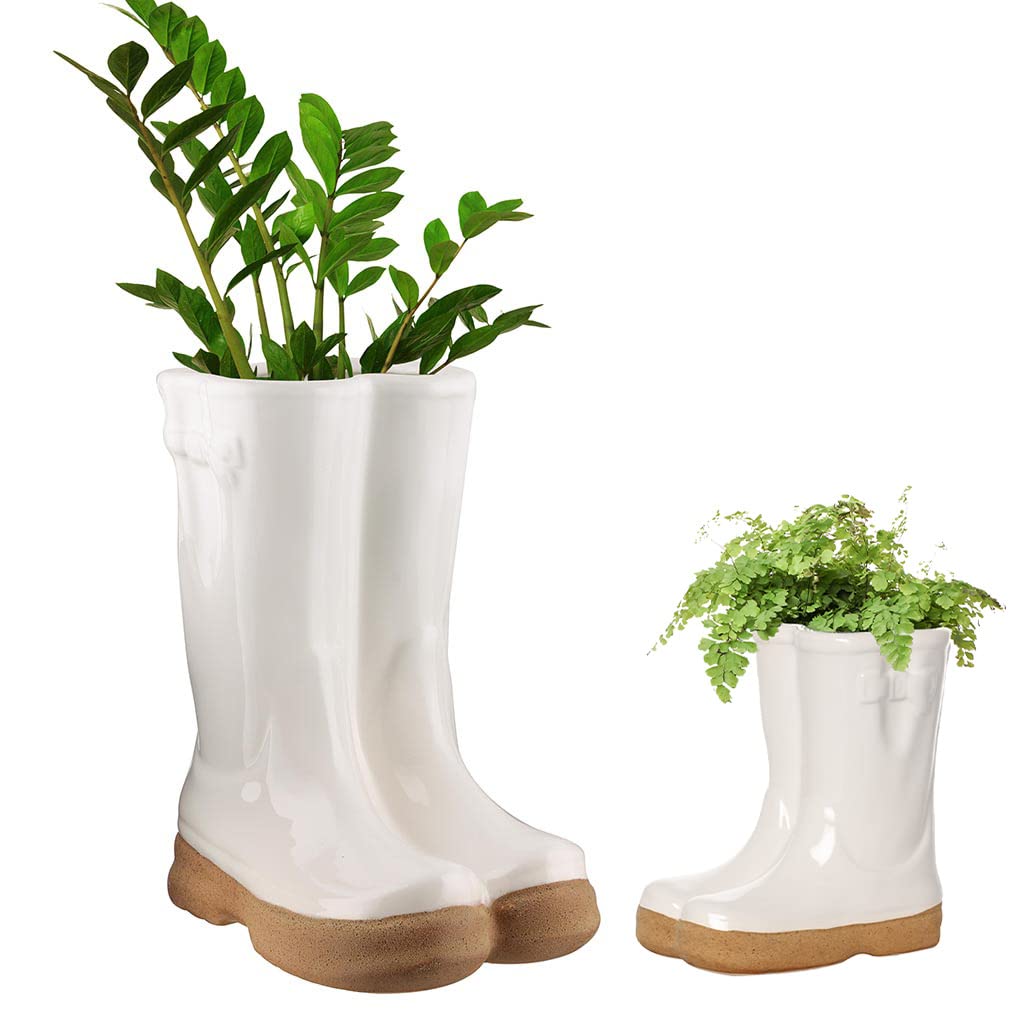 Dibor Set of 2 Flower Pot Planters - Small & Large Wellington Boot (White) — image 1