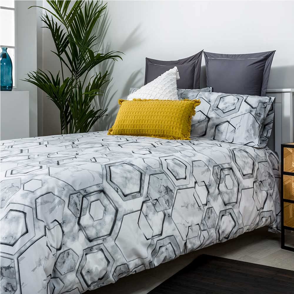 COTTON ARTean Funda Nórdica Cama 150 MARMOL Gris ALGODÓN 180 hilos Funda edredón 240x260 + 2 fundas almohada