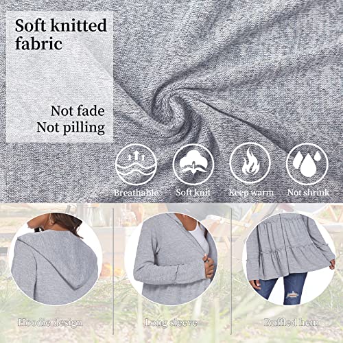 Deesha Full Zip Up Hoodie For Women Pleated Tiered Ruffle Hooded Sweatshirts Jacket Coat Long Sleeve Grey #TOP4