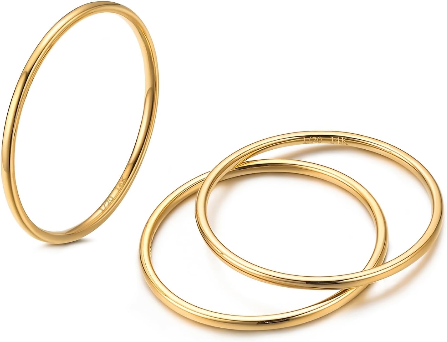 3Pcs 1mm 14K Gold Filled Rings Stacking Rings for Women Stackable Thin Band Knuckle Finger Stacking Plain Ring Comfort Fit Size 9