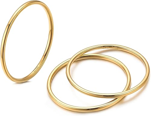 NOKMIT Anillos rellenos de oro de 14 quilates de 0.039 pulgadas para mujeres y niñas, anillo de oro fino, apilable, apilable, banda meñique que no
