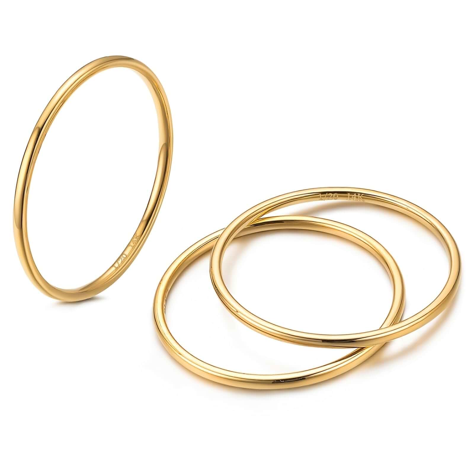 NOKMIT 1mm 14K Gold Filled Rings for Women, Non Tarnish Stacking Band Dainty Thin Gold Thumb Ring | Minimalist Stackable Wedding Band | Anillos de Oro 14K de Mujer | 1PC/2PCS/3PCS Size 4 to 11