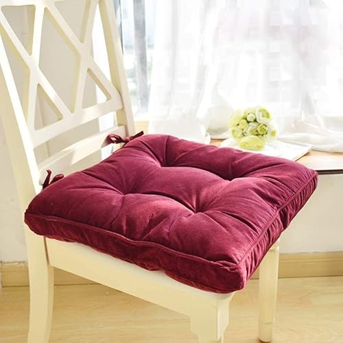 Nathime Soft Patio Outdoor Corduroy Chair Pad with Ties Indoor Dining Chairs Cushion 18"×18"×3.6" Wine Red 1Pc