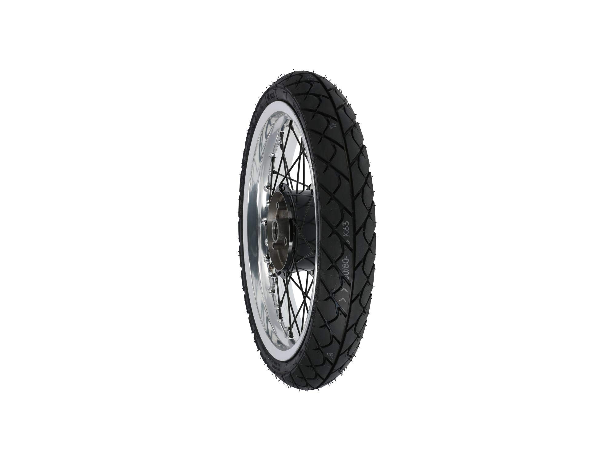 Tuning-Komplettrad hinten 2,5x16 Alufelge + Nabe und Speichen schwarz + Reifen 80/80 Heidenau K63