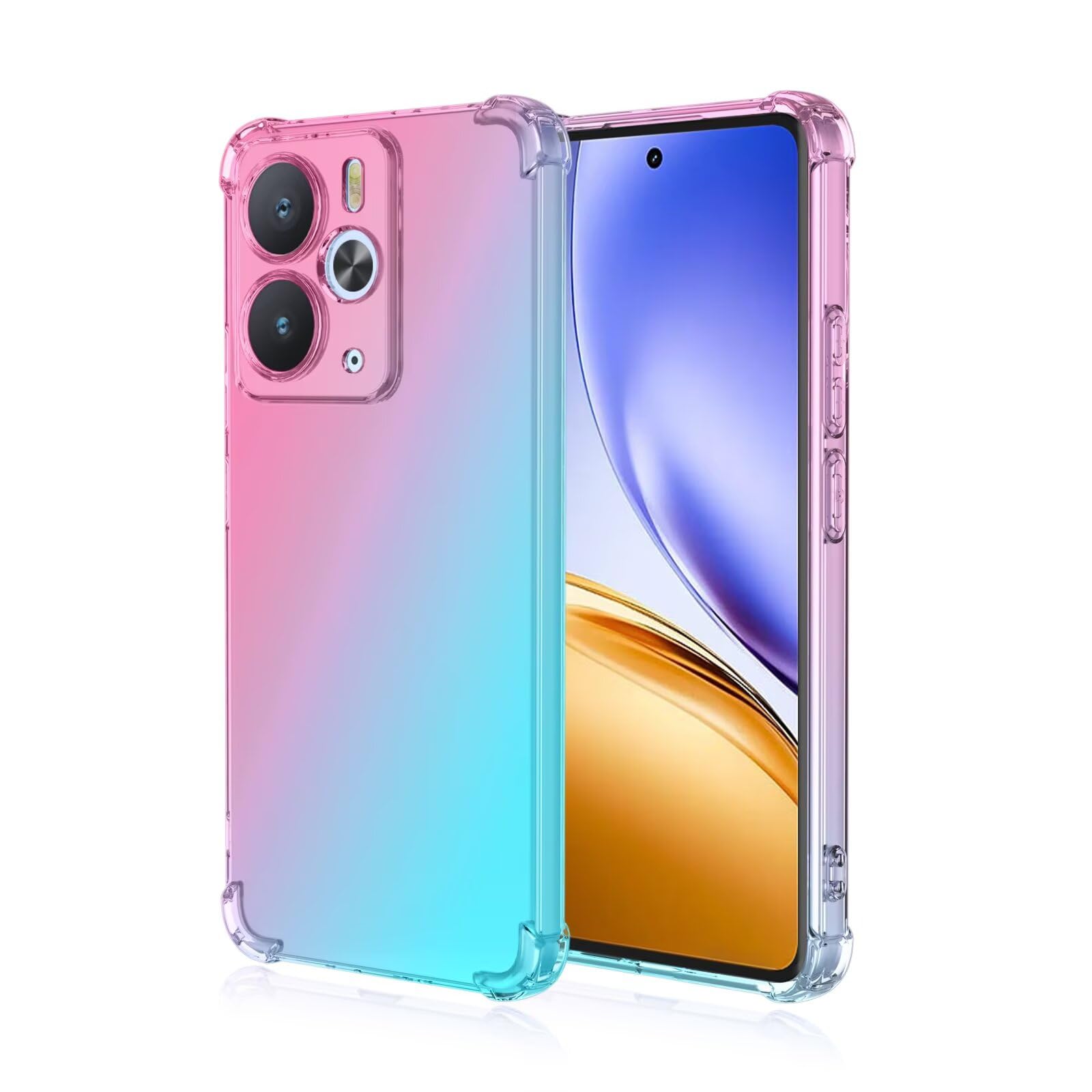 EASSGU Custodia per Realme 14X 5G (6.67 Inches), Cover Silicone TPU Colore Sfumato Trasparente, Custodia per Telefono Antiurto e Antigraffio - Oro Rosa