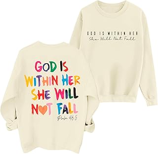 Christian God Is Within Her Sweatshirts Women Jesus Faith Bible Verse Shirts Oversized Inspirational Hoodie Pullover