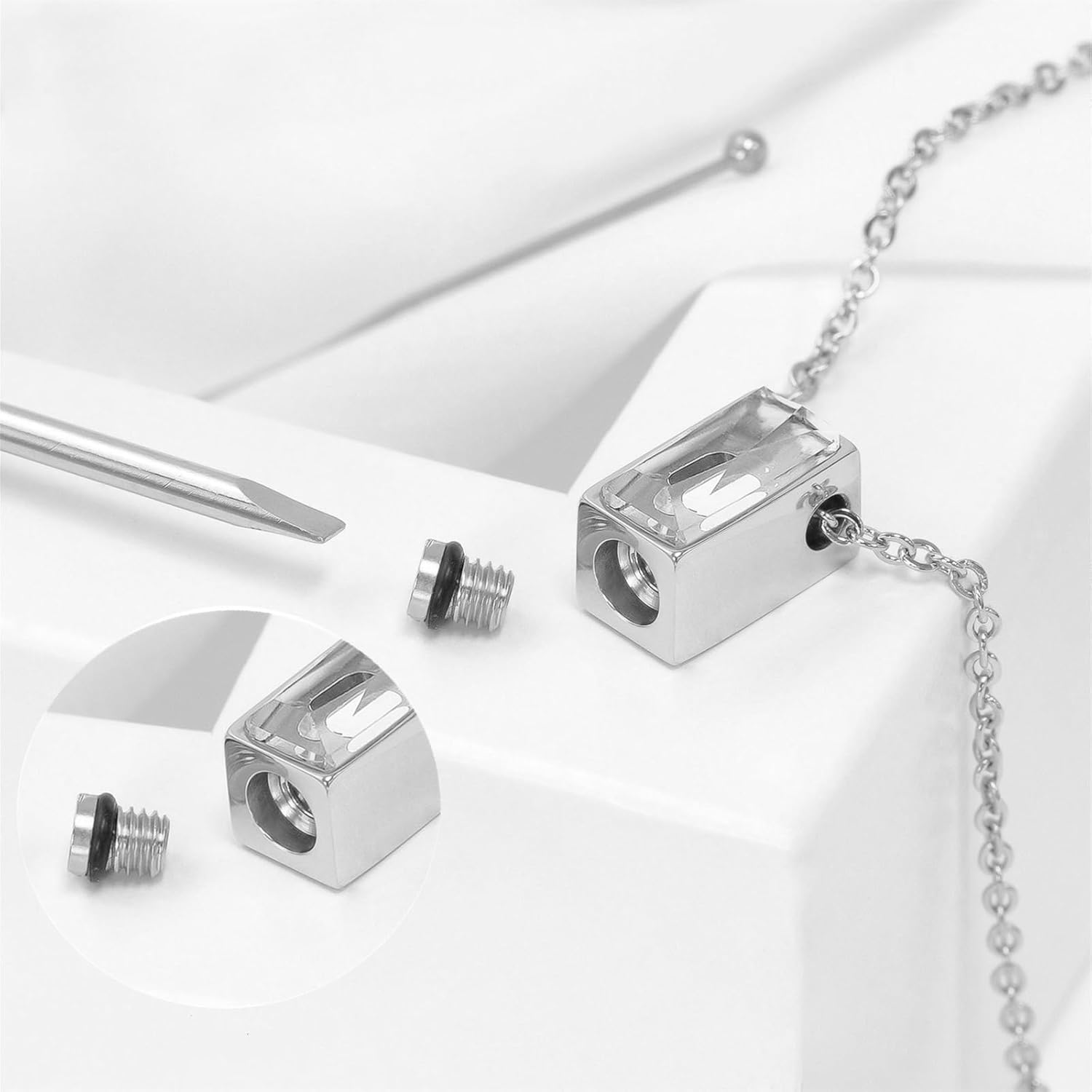 RIPFEVURN Cremation Jewelry Tiny Glass Cube Urn Necklaces for Ashes for Women Men Stainless Steel Small Urn Locket for Human Ashes Holder Memorial Keepsake Pendant - Image 5
