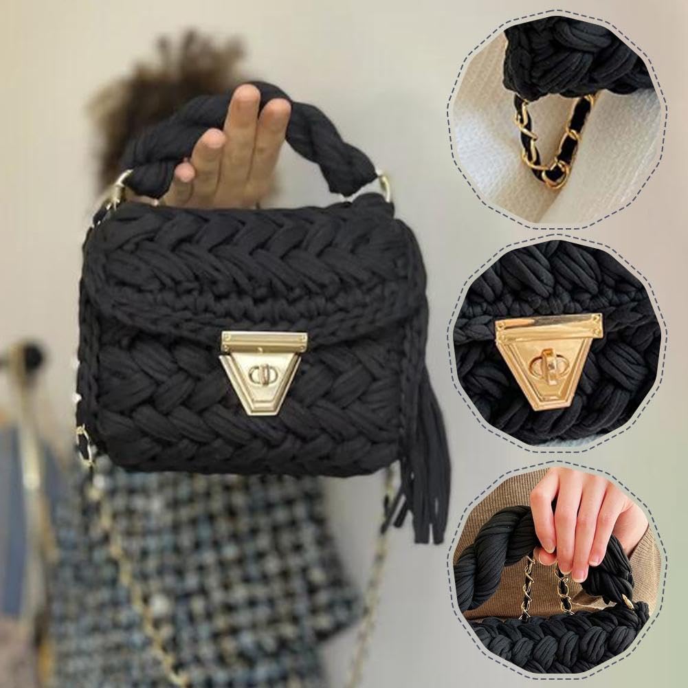Bolso De Mano Tejido A Crochet Para Mujer - 20x7.7x2.5 Cm, Hilo Grueso, Convertible En Bandolera O Bolso De Hombro