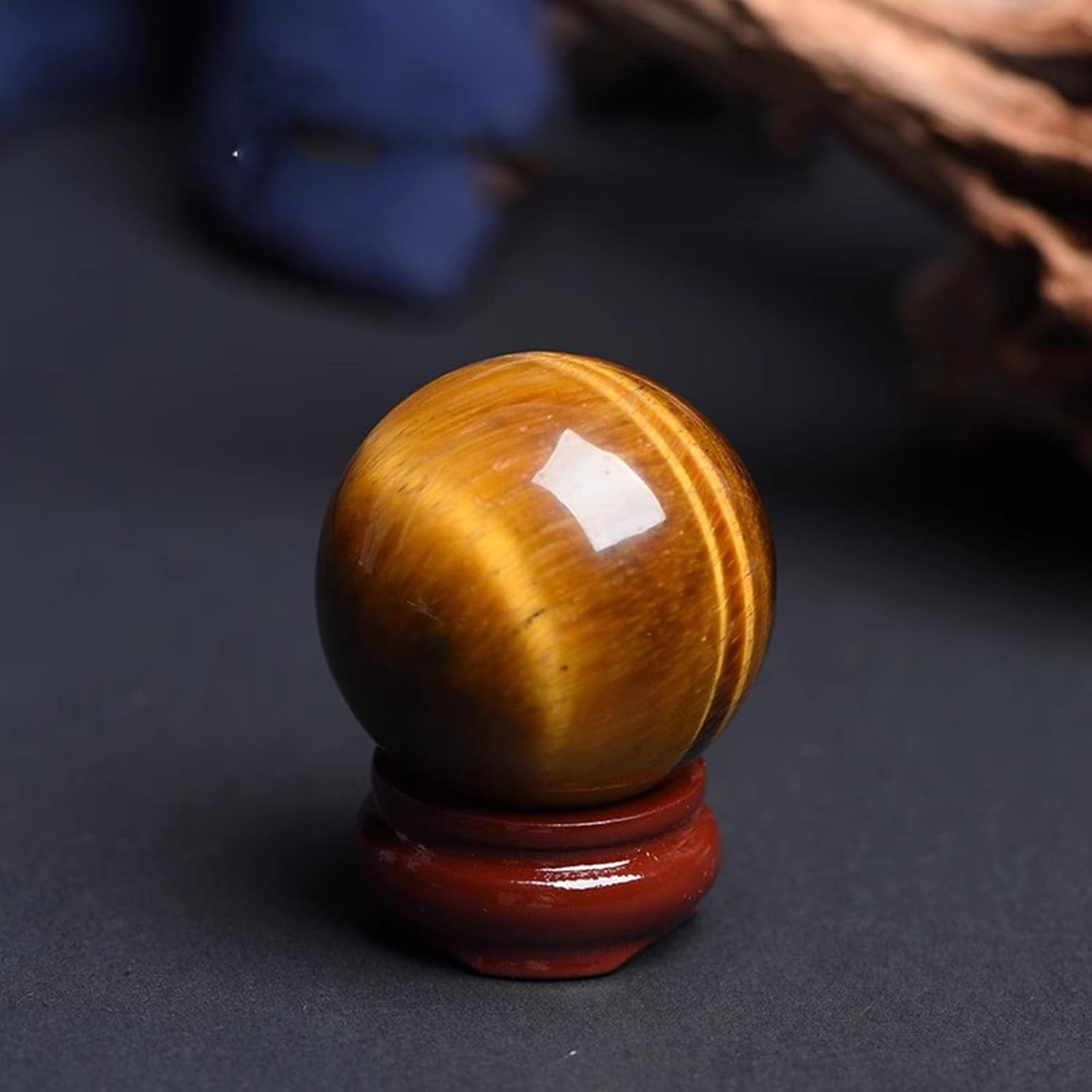 Tiger Eye Stone Crystal Ball Polished Gemstone Sphere Prop Ornament for Feng Shui Divination Fortune Telling Tabletop Fountain Decoration,7cm