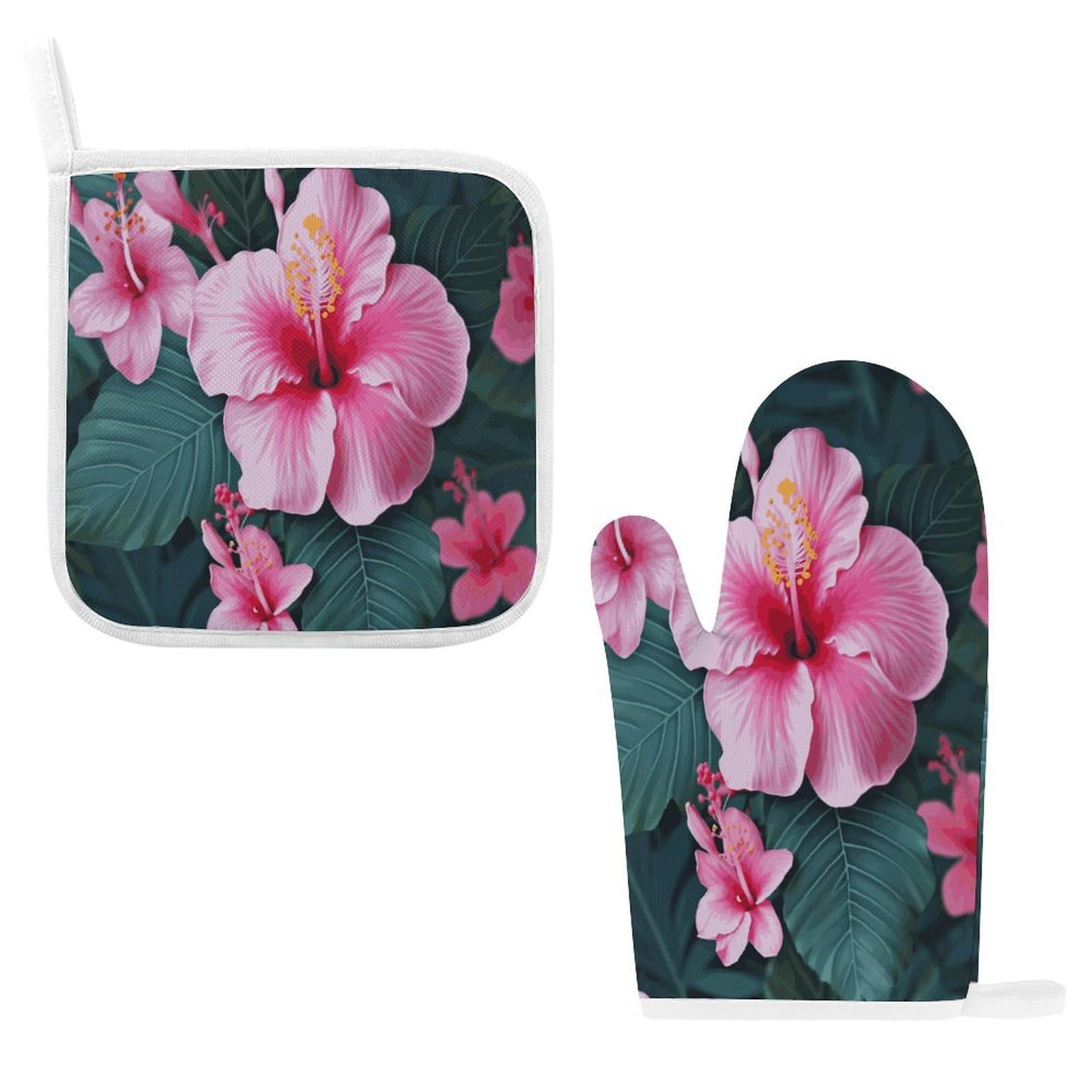 Btcowzrv Style Hawaii Pink Flower Oven Mitts And Pot Holders 2Pcs Set