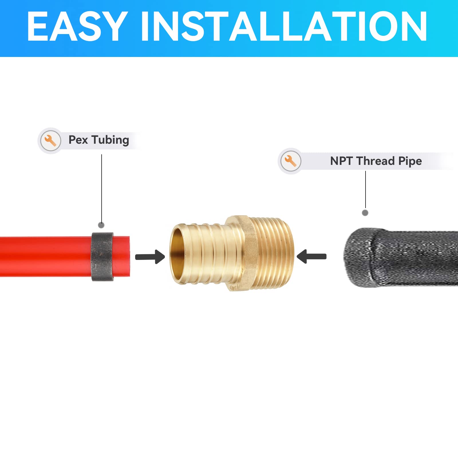 Złączki PEX, Pex 2,5 cm x 2,5 cm adapter z gwintem męskim NPT, ASTM F1807 mosiężne adaptery zaciskowe Pex do rur PEX w pracach hydraulicznych