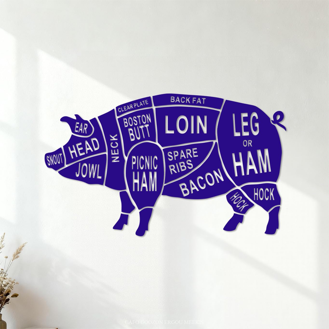 Wall Stickers Restaurant Animal Body Parts Dissection Pig Kitchen Cut 42x71.2cm Art Decoration DarkBlue