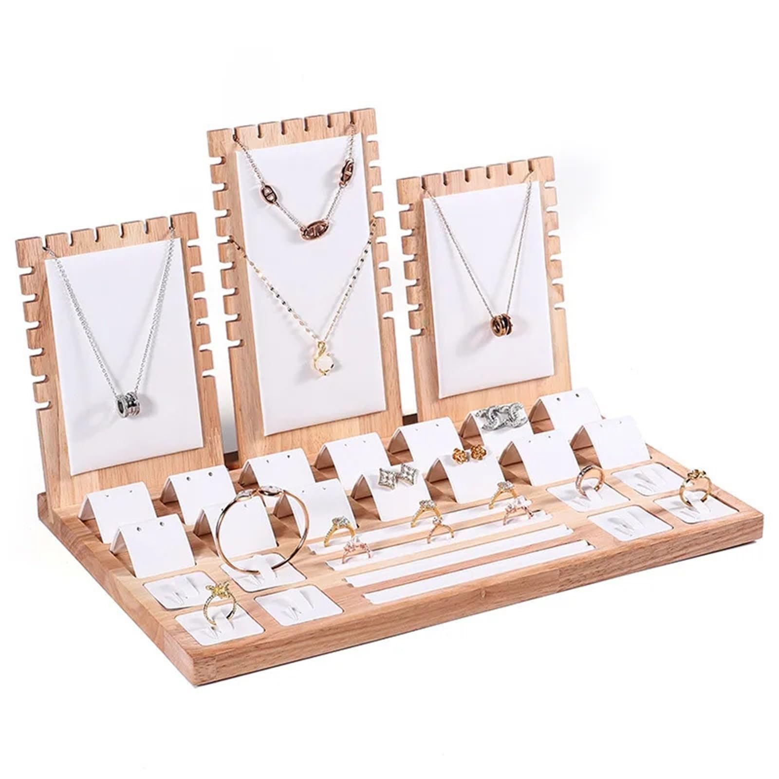 LNNXSZ Jewellery Stand Fashion Bamboo Jewelry Organizer Velvet Storage Display Ring Bracelet Necklace Box Showcase Colors Earrings Drawer Tray(White)