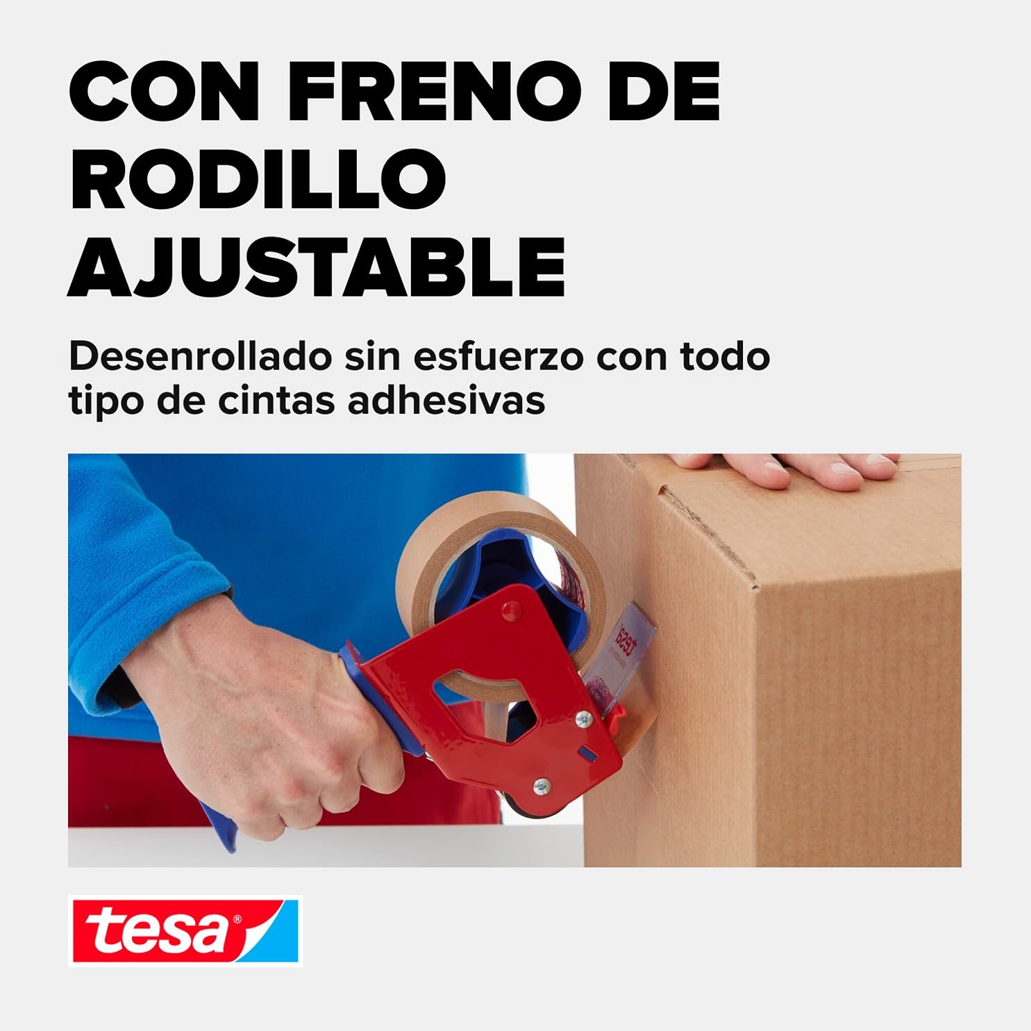tesa Dispensador Manual Economy, Dispensador de Cinta Adhesiva Manual para Cintas de Embalaje de hasta 50 mm de Ancho