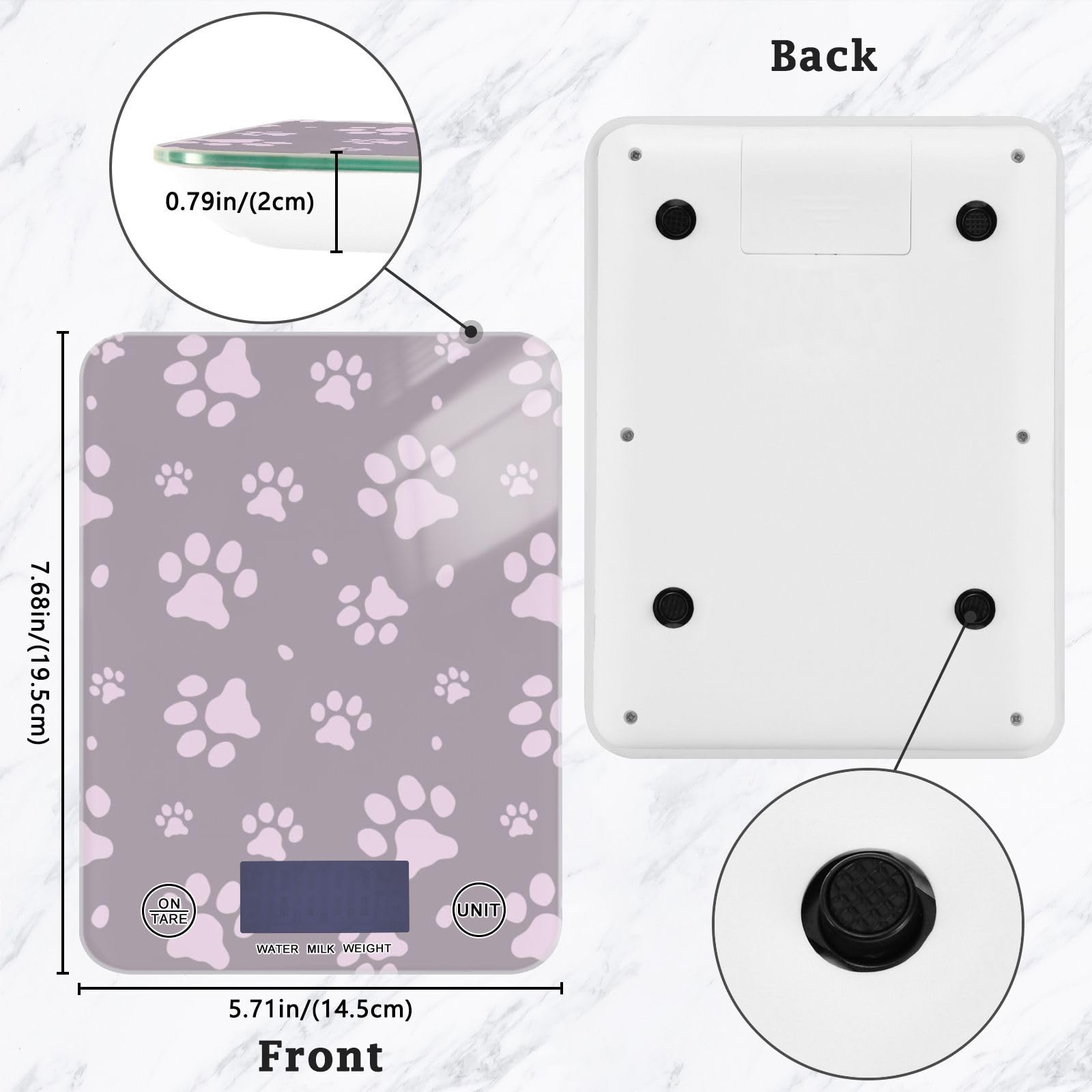 Food Scale Kitchen Scale Food Scales Digital Weight Grams and Ounces Small Electronic Food Scale for Baking Cooking Paw Footprint Dark Purple