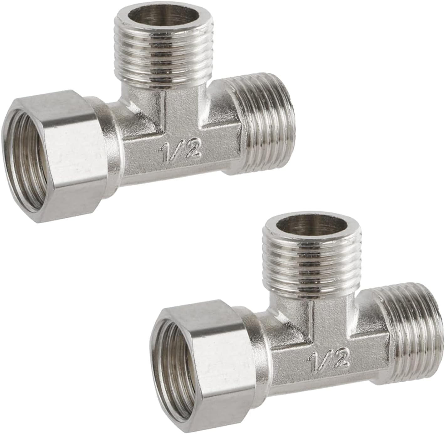 Stainless Steel G 1/2" 3 Way Diverter T Connector Adapter Valve for Bathroom Shower Arm Bathtub Faucet (Pack of 2)