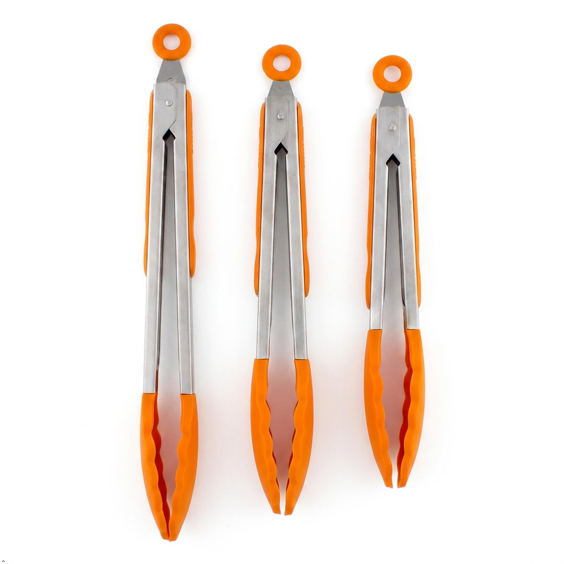 A2Z Silicone Grip Tongs Pack of 3 Heat Resistant Kitchen Tongs with Non Scratch - Silicone Grip Tongs 0511 Orange Pack of 3