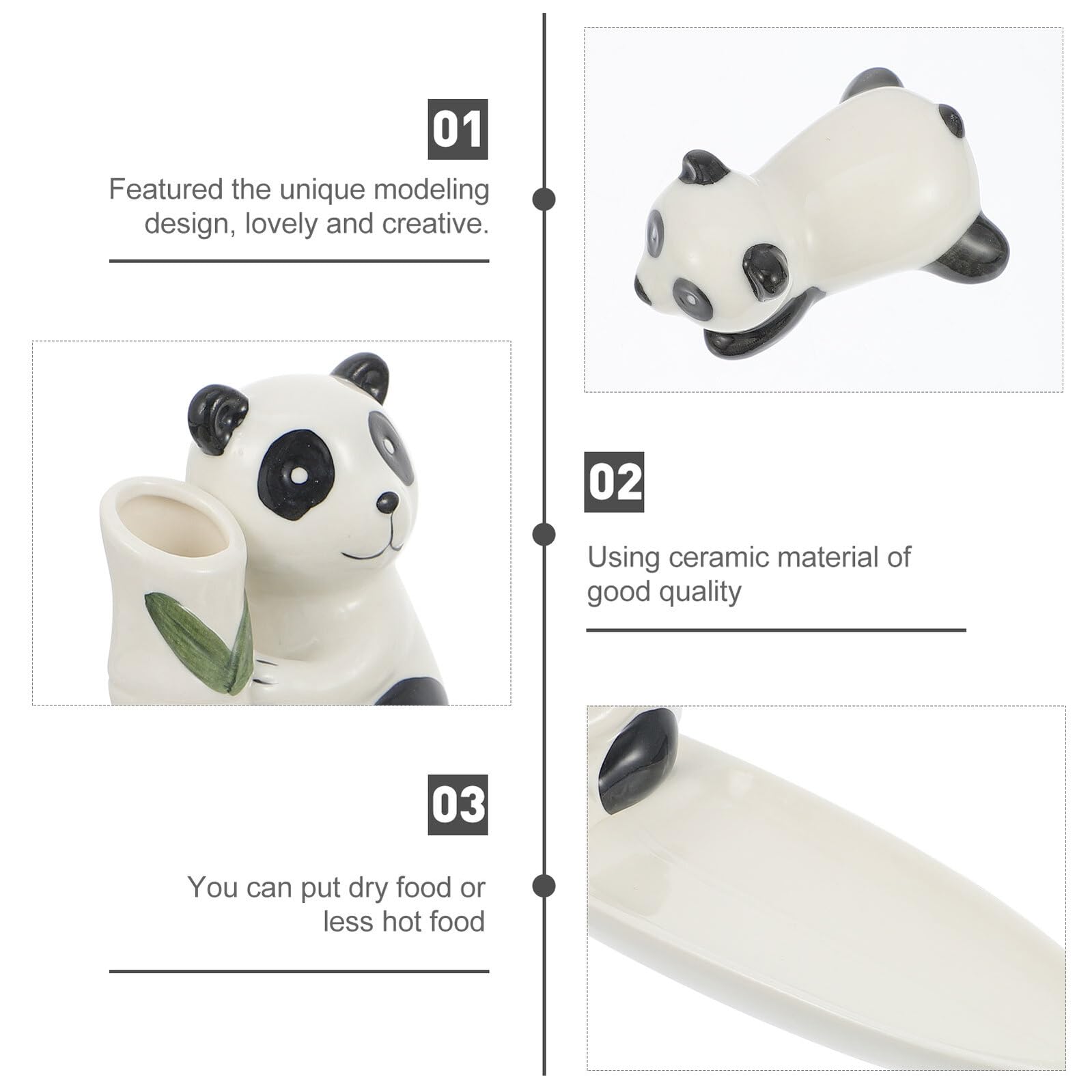 Ensemble de 1 Porte-Baguettes Panda en Céramique 1 Grand et 5 Mini Supports, Décoration la Cuisine, Accessoires Vaisselle, Support Baguettes Réutilisables pour Repas Maison