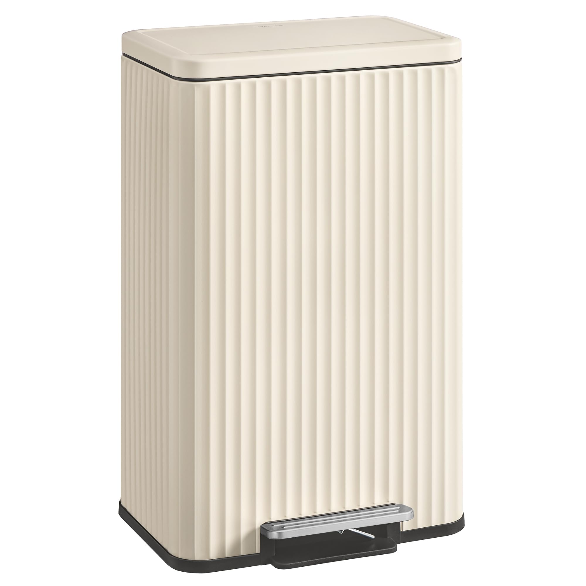 SONGMICS Trash Can, 13 Gallon (50 L) Garbage Can for Kitchen, with Lid, Pedal, and Removable Inner Bucket, Soft Close, Stainless Steel, 15 Trash Bags (Code K) Included, Cream White ULTB586LZ01