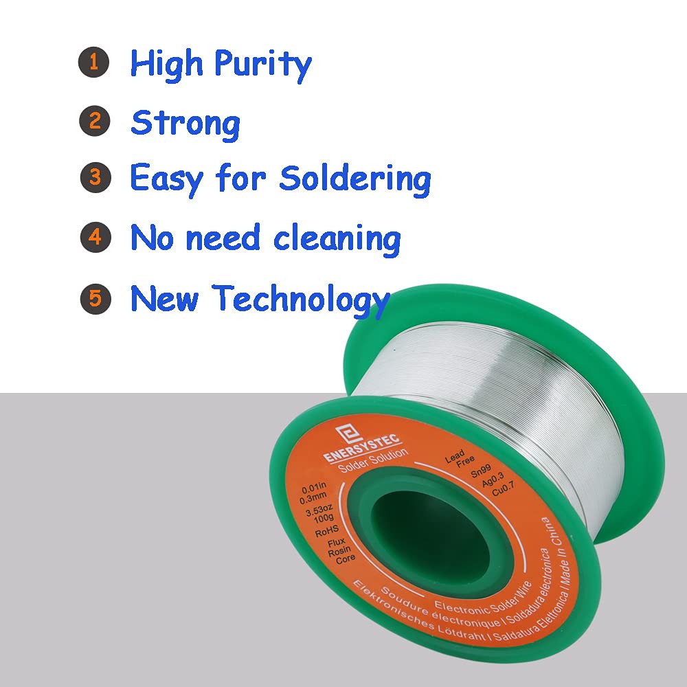 Ultra Thin Solder Wire Lead Free Rosin Core Flux Alloy Soldering 0.01in 0.3mm 100g Sn99 Ag0.3 Cu0.7 Flow 100g for Electronics Soldering Electrical Solder - Image 3