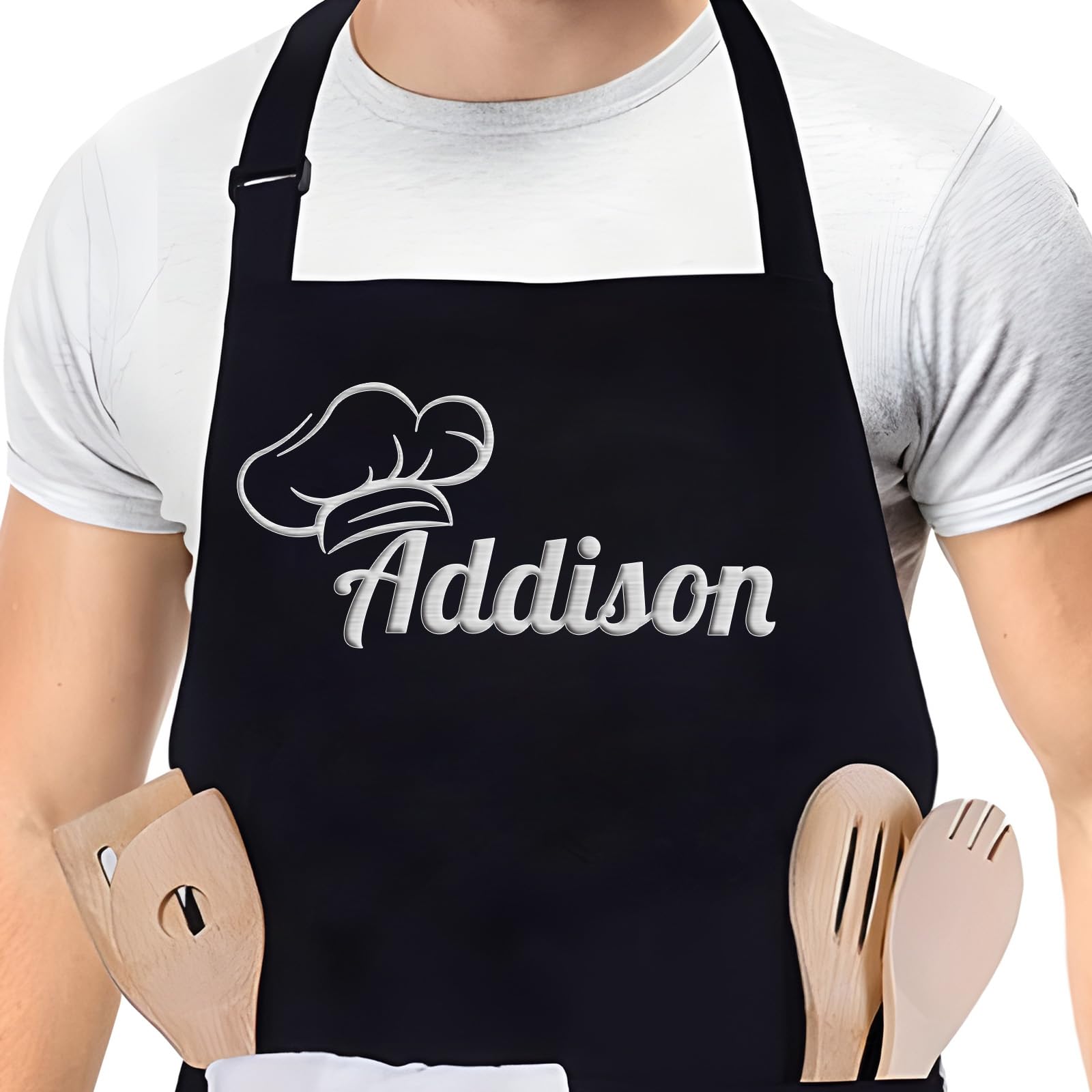 Wulybxy Custom Apron for Men, Personalized Chef Aprons with Embroidered Name/text, Cooking Kitchen Adjustable Aprons for Women Men (Text)