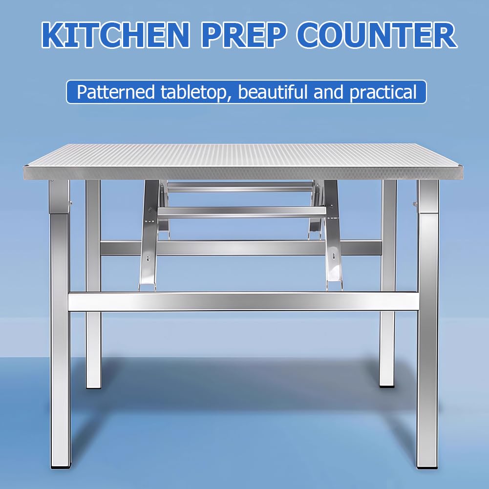 Mesa de trabajo plegable de acero inoxidable para cocinar al aire libre, preparación de alimentos y utilidad, mesa de embalaje de metal, 100 x 60 cm, diseño versátil y multiusos