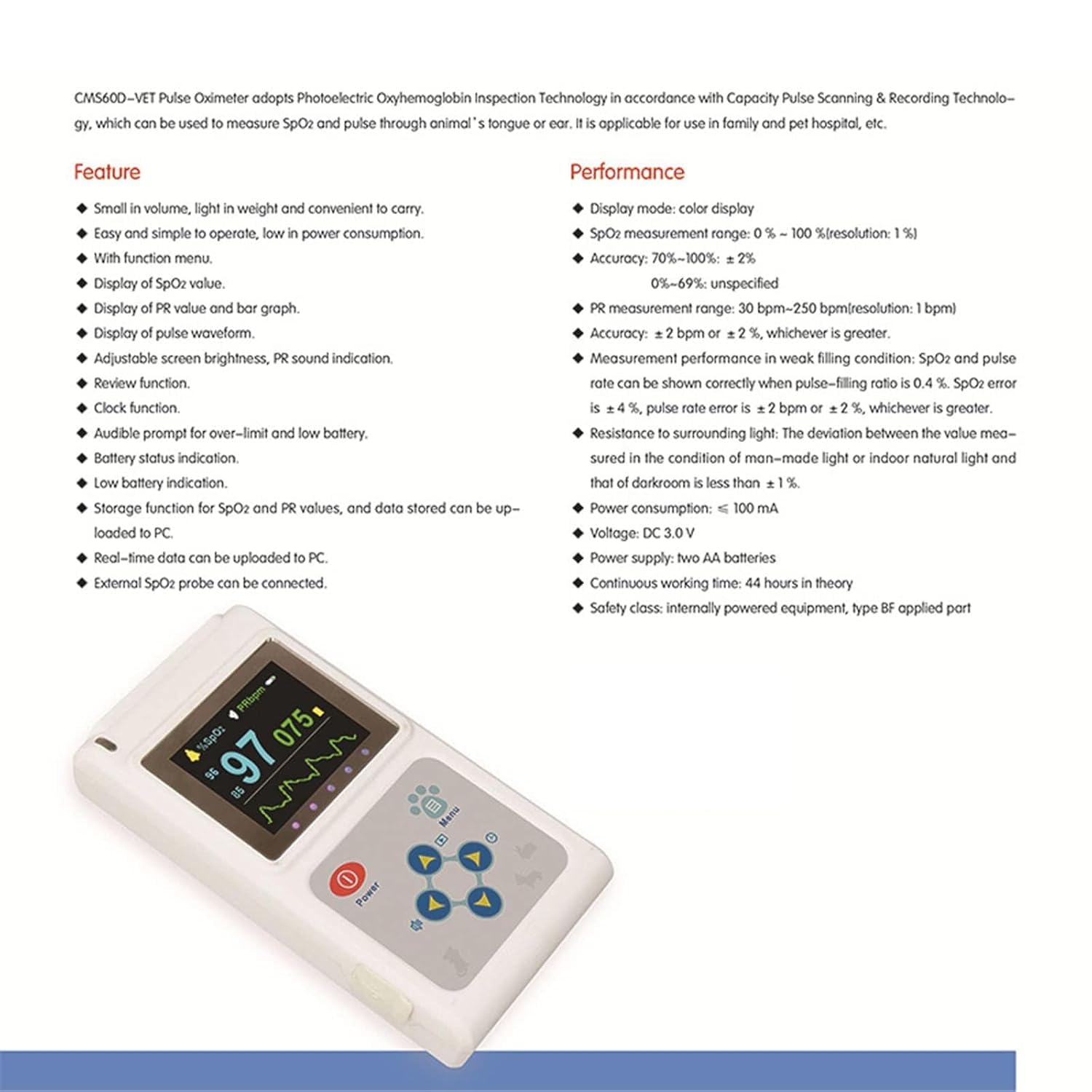 Pulsossimetro Veterinario, Apparecchiatura Digitale Portatile Per Pulsossimetro Animale, Sensore Orecchio/lingua, Monitor Della Frequenza Del Polso SPO2, Per Cani E Gatti Da Compagnia Sonda Linguale