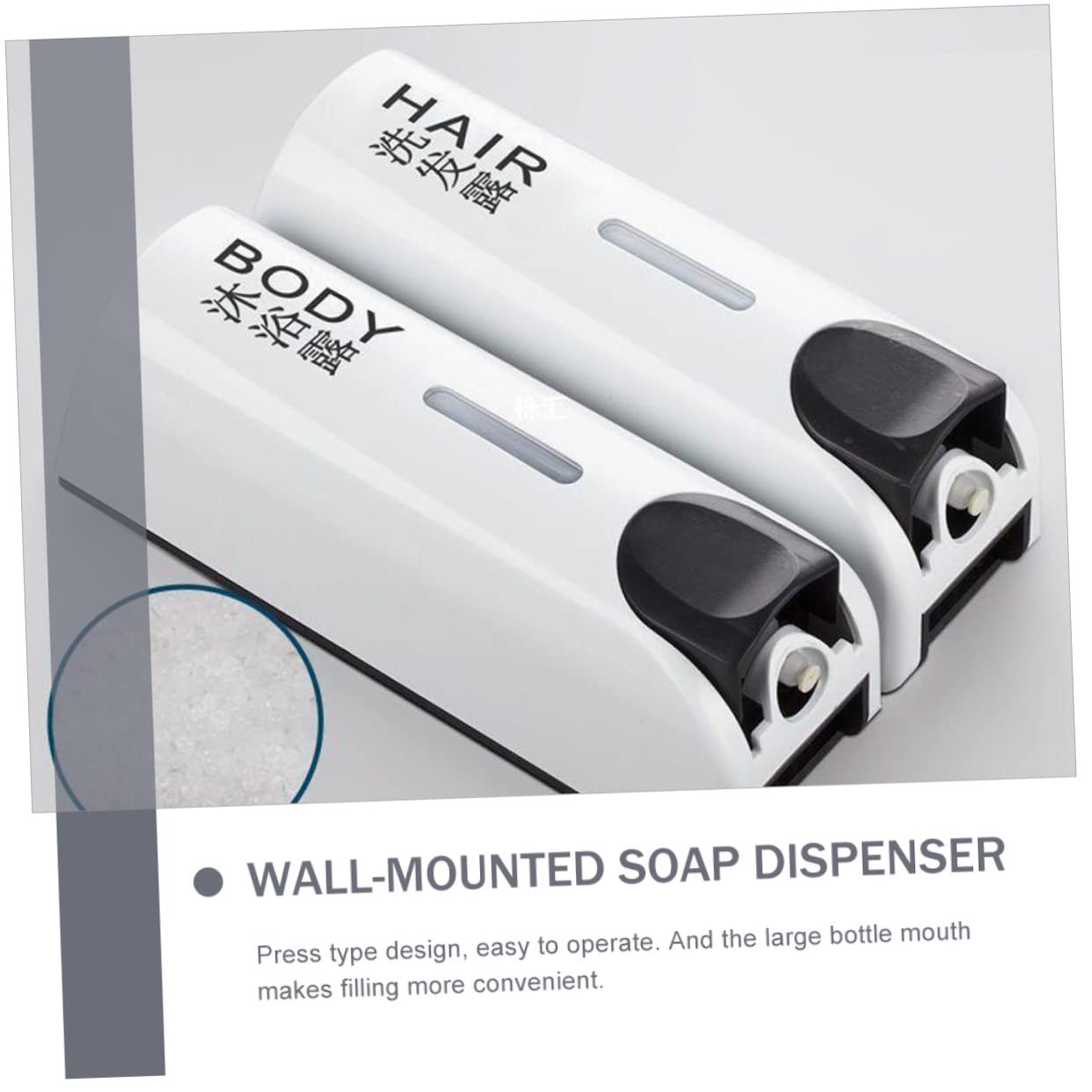 Dispensador de Jabón Líquido y Montaje sin Taladro de Pared para Baño y Hotel Plástico Compacto Boca Grande, Diseño Sencillo Adecuado para Loción y Champú