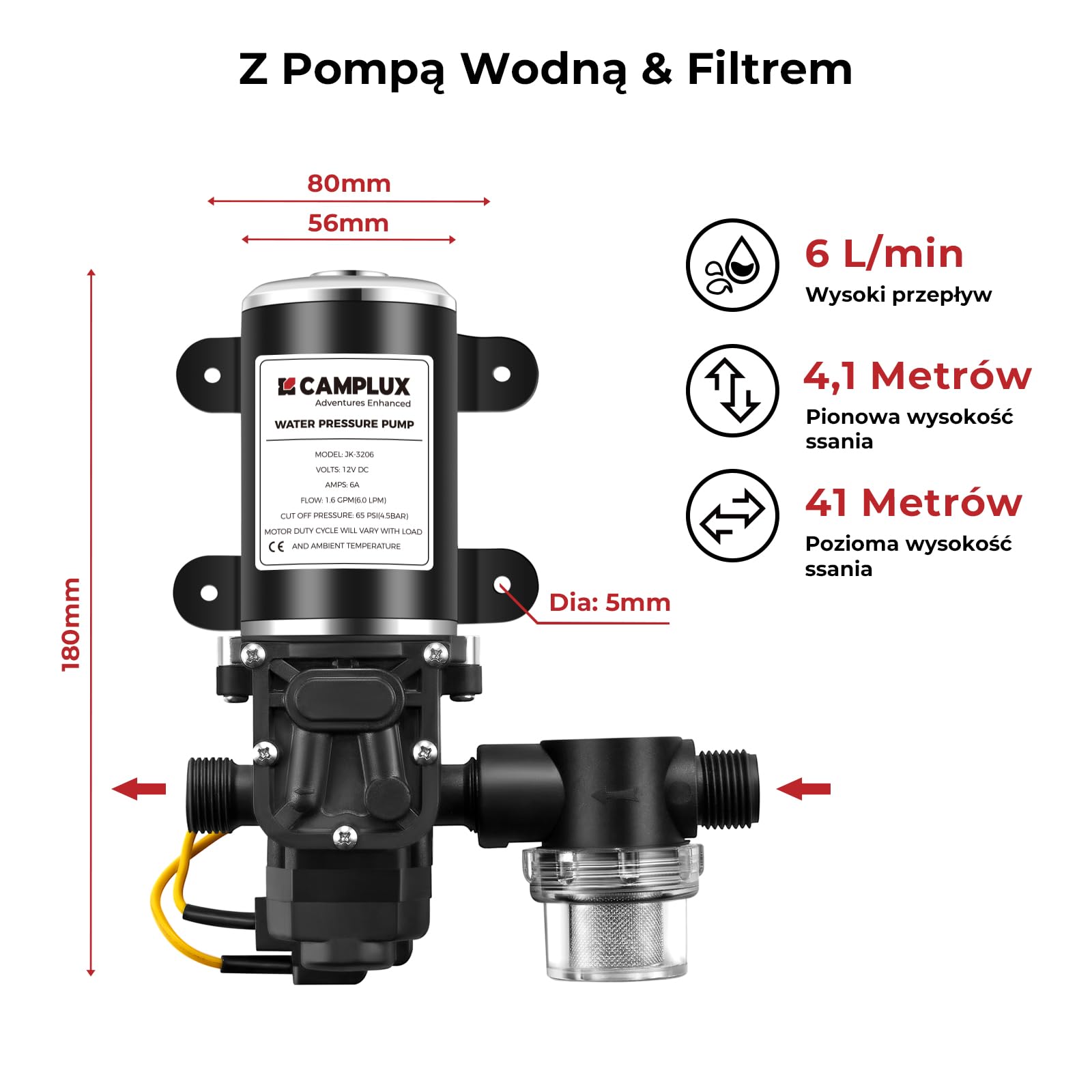 CAMPLUX BW158BCP60-DE bezzbiornikowy bezzbiornikowy podgrzewacz przepływowy 50 mbar, LPG z pompą wodną 12 V i osłoną przeciwdeszczową, na prysznic kempingowy/wycieczkę do kampera/konia myjącego