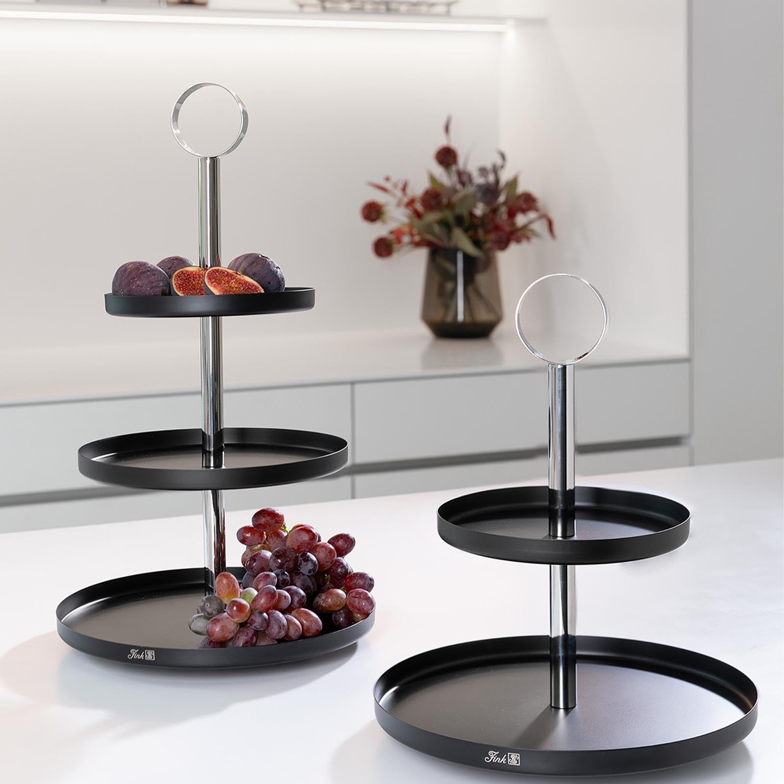 Fink dreistöckige Etagere 46 cm hohes schwarzes Stufentablett mit Haltering