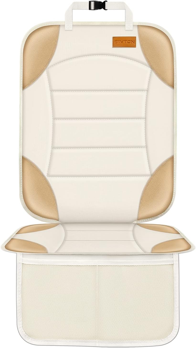 Car Seat Protector for Child Car Seat, Siivton Carseat Seat Protectors for Leather and Fabric Seats, with Mesh Pockets, Non-Slip Backing, Carseat Protectors for Vehicles, Baby, Pets (Off-White)
