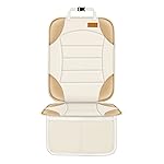 Siivton Car Seat Protector for Child Car Seats, Waterproof 600D Fabric Car Seat Cover, Non-Slip Backing, Thick Padding, Mesh Pockets for Storage, Protects Leather & Fabric Upholstery (Off-White)