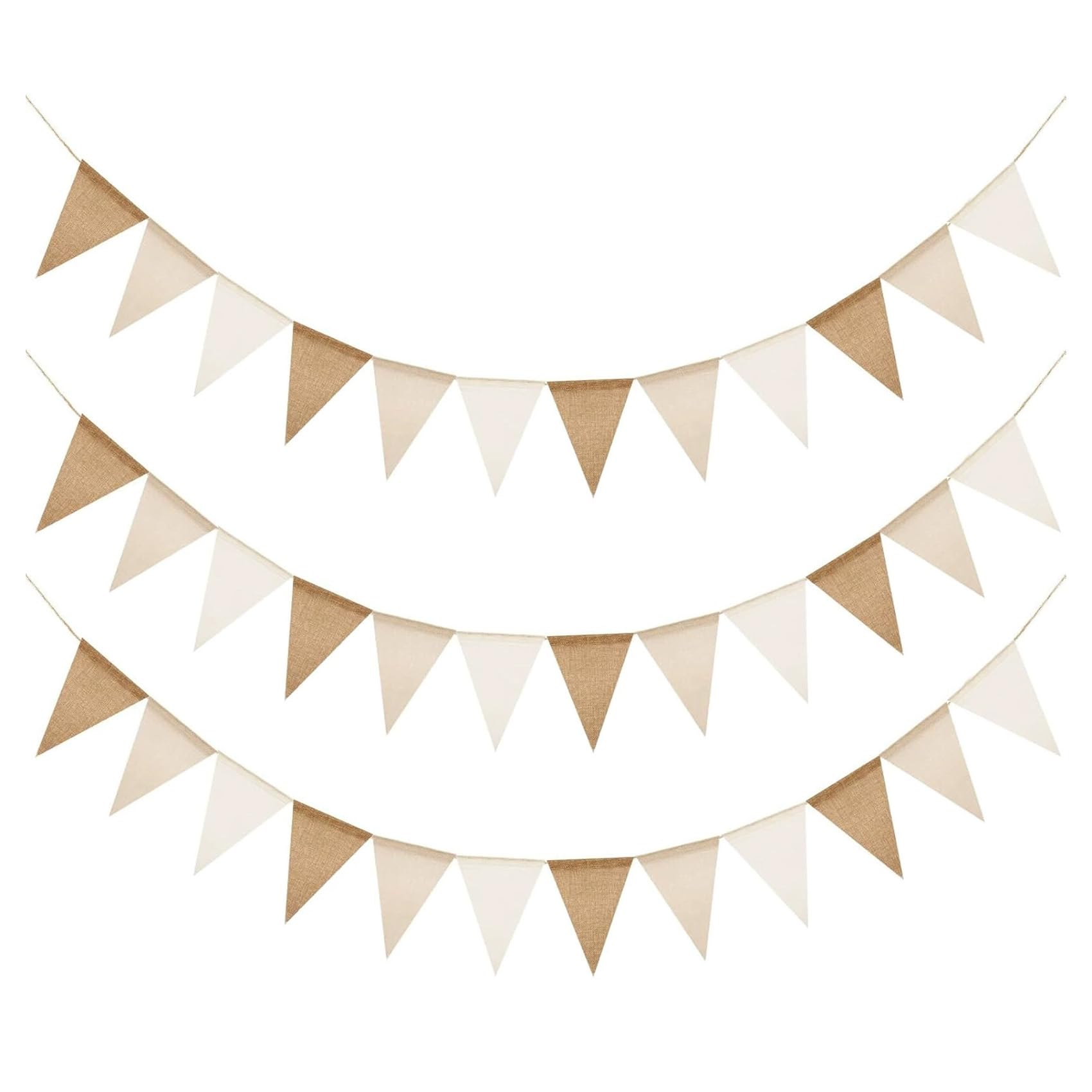 HARY 36PCS Gradient Hessian Bunting, 4M Beige Burlap Banner Triangle Flags, Rustic Woodland Party Decorations for Birthday Wedding Baby Shower, Reusable Waterproof Outdoor Garden Bunting