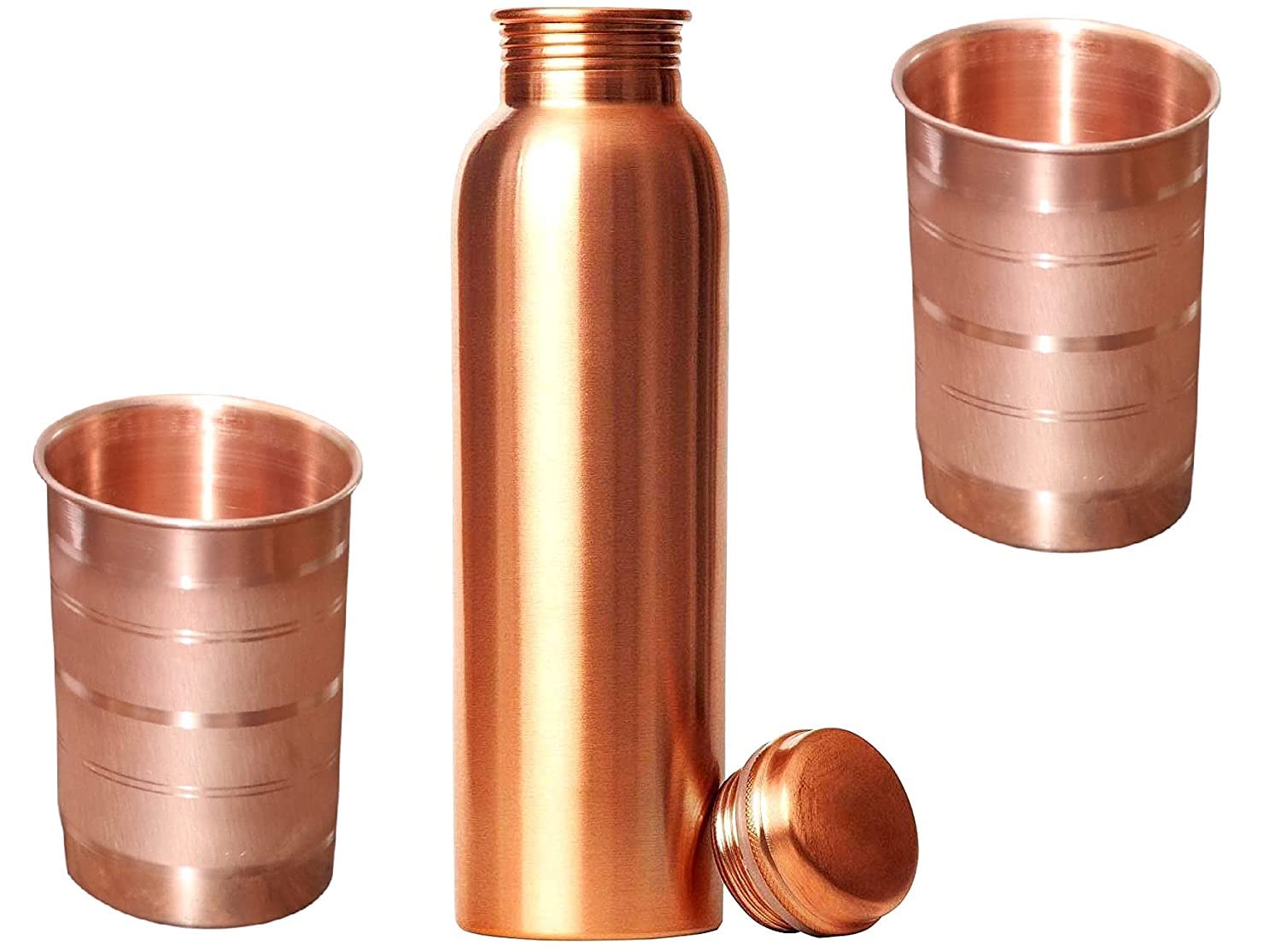 COPPER COUNTER Copper Tamba Hammered Bottle (1 L) with Copper Hammered 2 Glass (300 ml) Set of 3 Pieces Dirt Proof, Leak Proof and Joint Less, Water Bottle