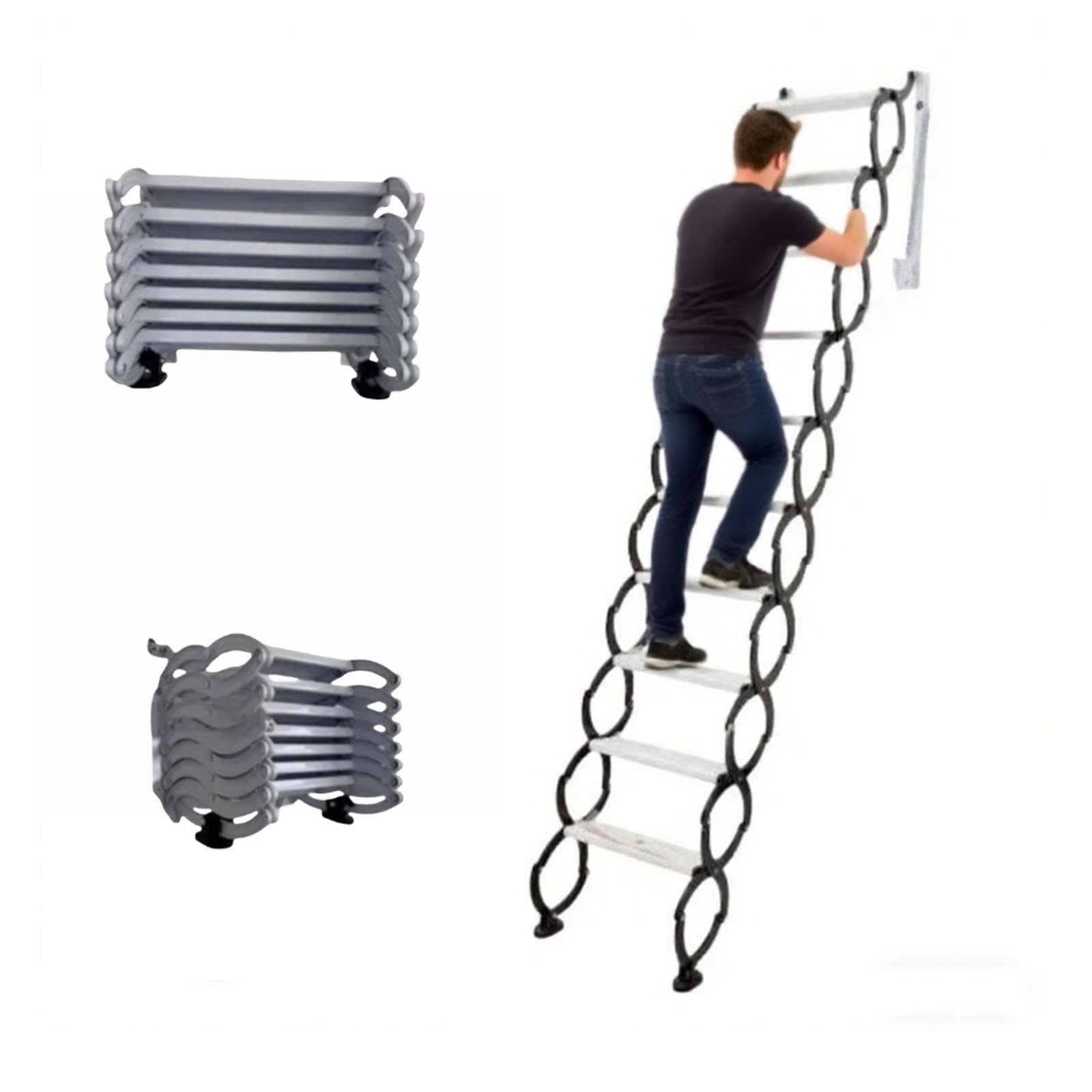 Échelle Murale Robuste, escamotable, Pliable, pour Grenier, intérieur et extérieur, Grande échelle télescopique en Acier, capacité de Charge 300 kg(Black,12 Steps 305CM)
