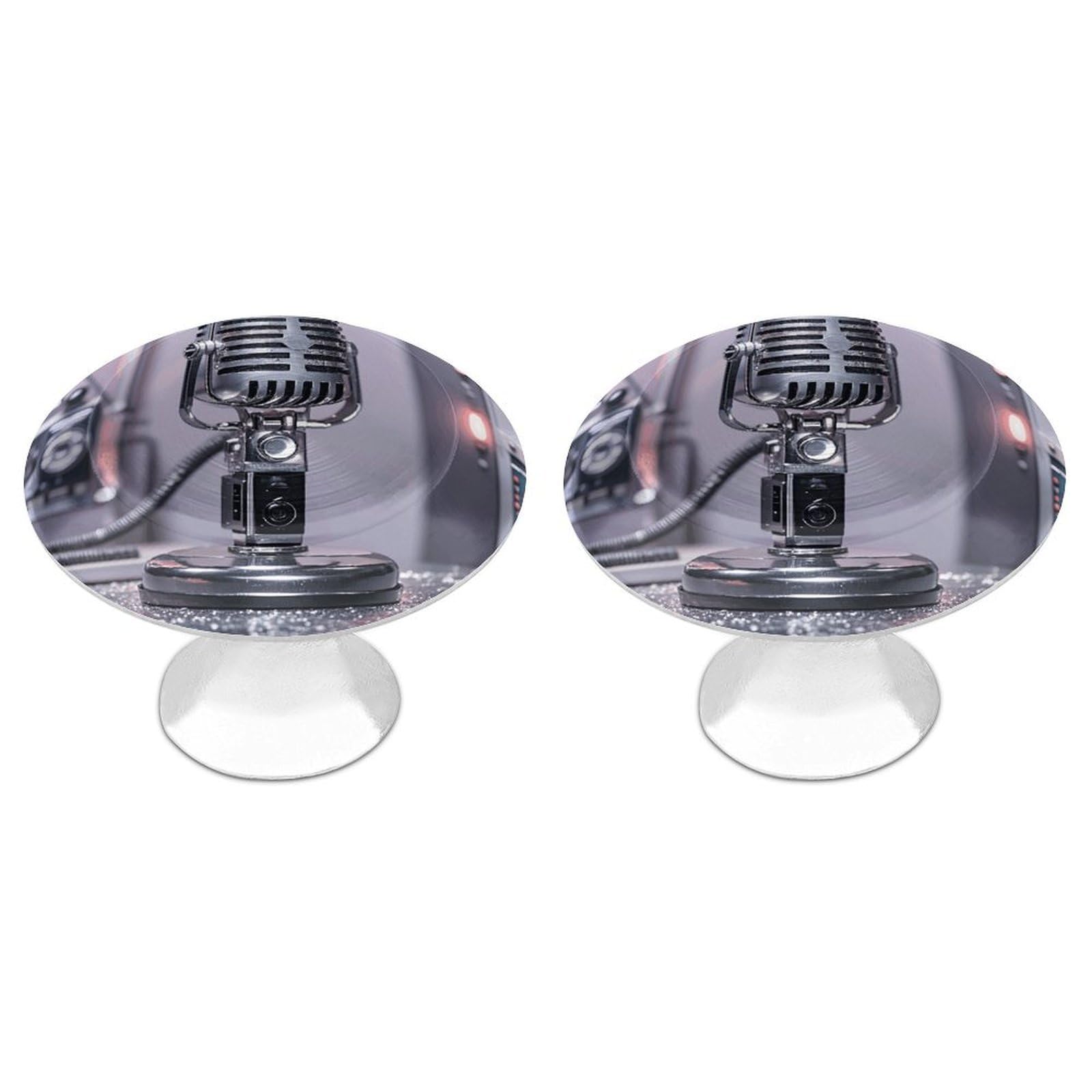 Fodpand White 2 Pack Cabinet Knobs 1.1 Inch Single Hole Drawer Pulls Handles Decorative Vintage Microphone Furniture Knobs For Dresser Kitchen Bathroom Cupboard Wardrobe Vanity Closet Door Hardware