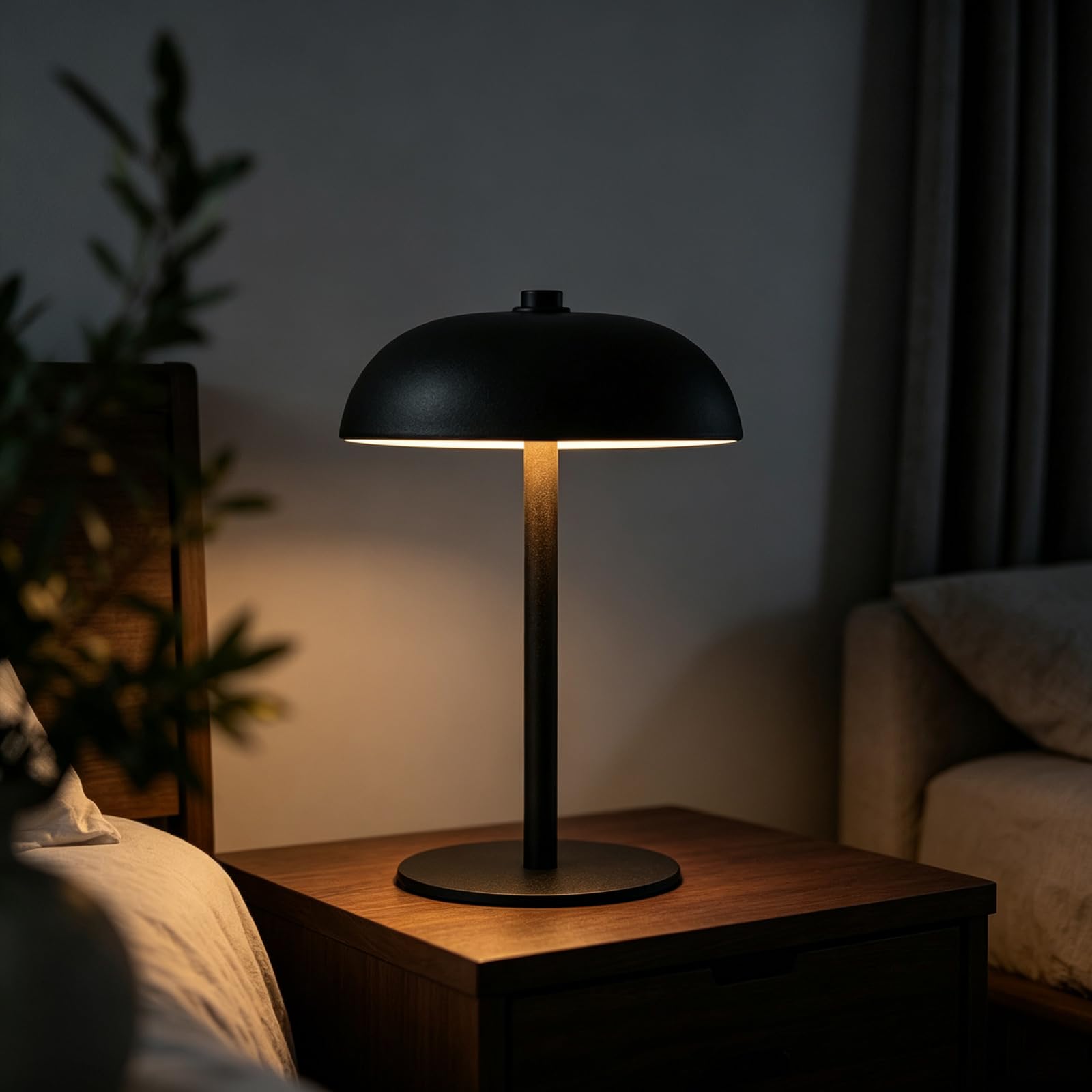 LED Mushroom Table Lamps Touch Control USB Rechargeable Stepless Dimming Desk Lamp Black Modern Bedside Lamp 3‑Color Temperature Adjustable for Cloakroom Living Room Home Decor(W 3.94 in x H 8.66 in)