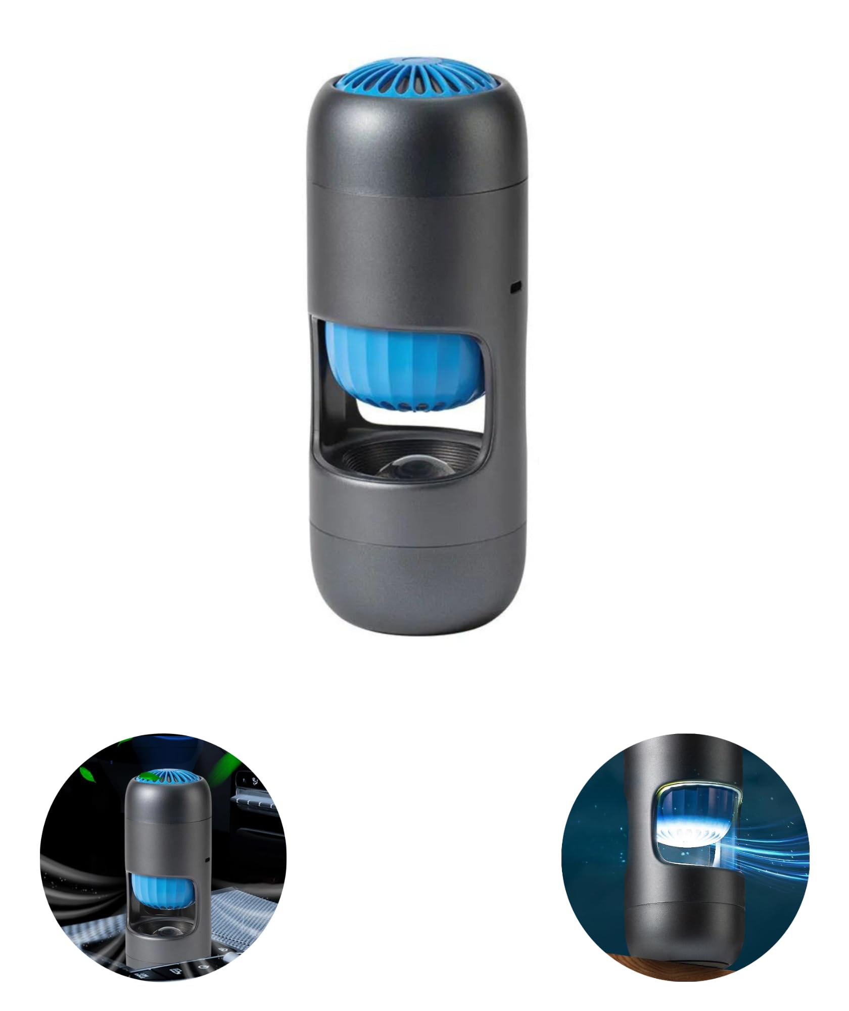 Car Air Purifier with Ionizer, Black and Blue - Sleek Round Cylinderical Shape Design with 5 Layer Fitration Technology-image-25