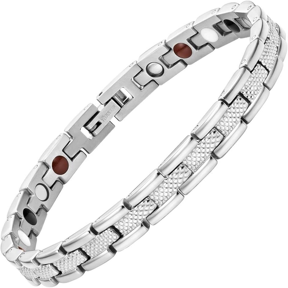 Willis JuddWomens Strong 4 Element Titanium Magnetic Therapy Bracelet for Arthritis Pain Relief Size Adjusting Tool and Gift Box Included By Willis Judd