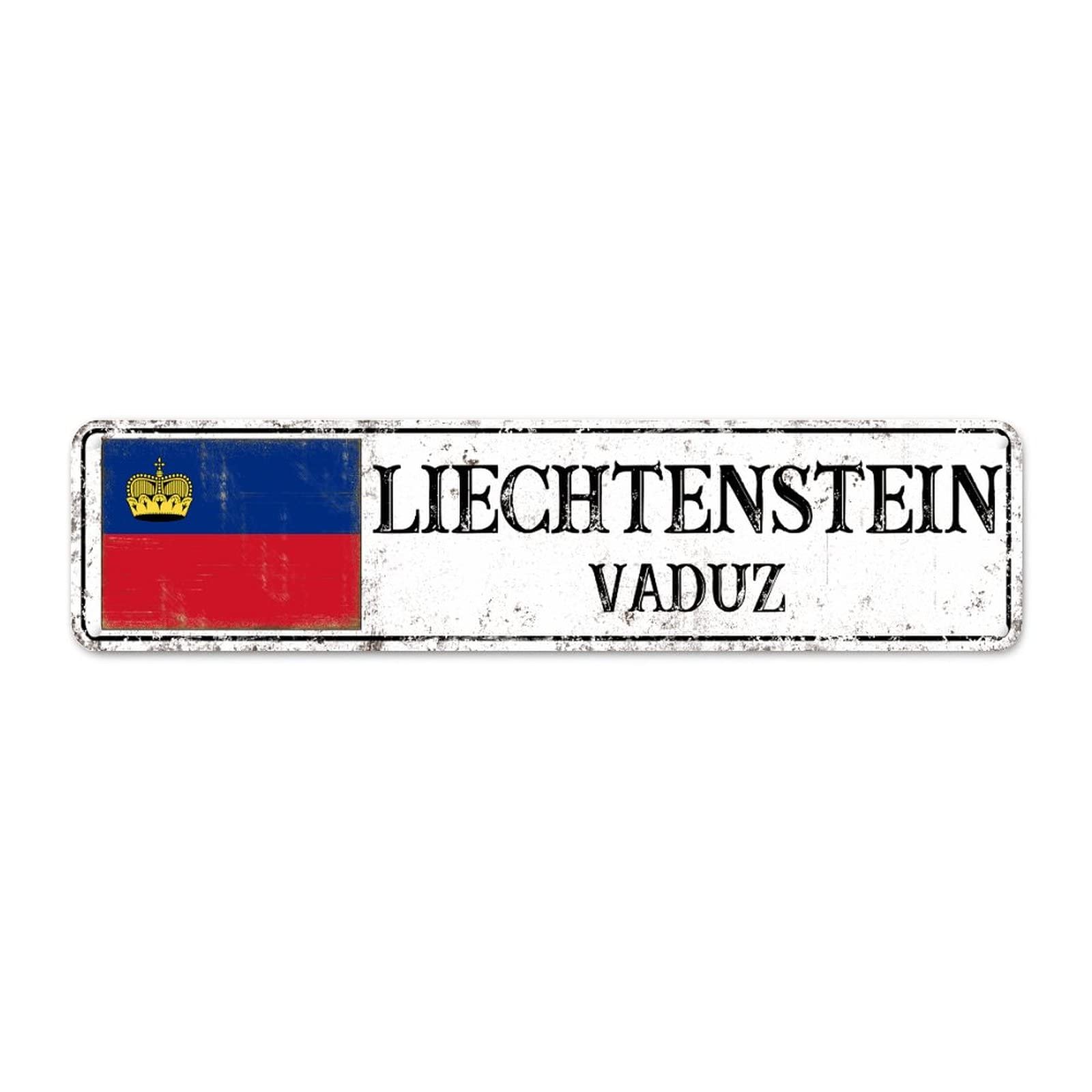 Liechtenstein Street Signs Customized Liechtenstein Flag Metal Sign Liechtenstein Capital Country City Souvenir Metal Tin Sign Rustic Home Decoration Gift for Foreign Friend, Neighbor 3x12in