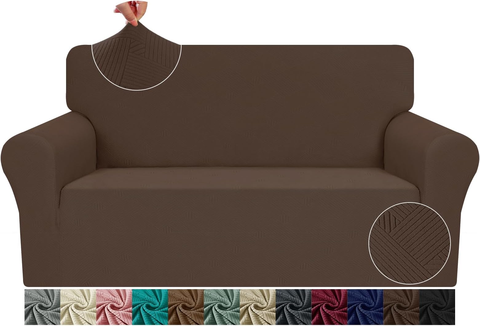 JIVINER2024 Newest Loveseat Slipcovers, 1 Piece Stretch Couch Covers for 2 Cushion Furniture Protector with Elastic Bottom for Kids Pets Jacquard 2 Seater Sofa Cover (Loveseat, Coffee)