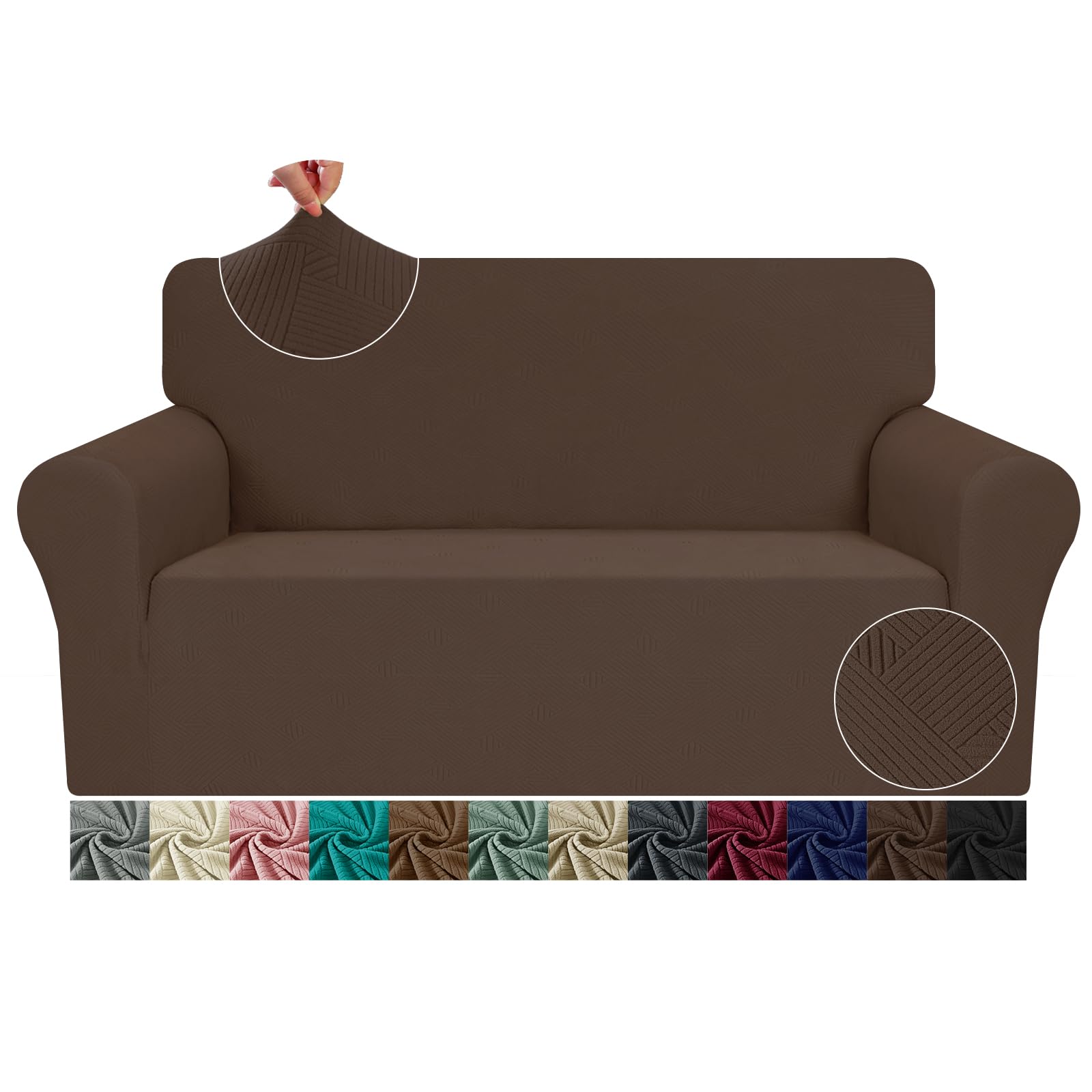 JIVINER2024 Newest Loveseat Slipcovers, 1 Piece Stretch Couch Covers for 2 Cushion Furniture Protector with Elastic Bottom for Kids Pets Jacquard 2 Seater Sofa Cover (Loveseat, Coffee)