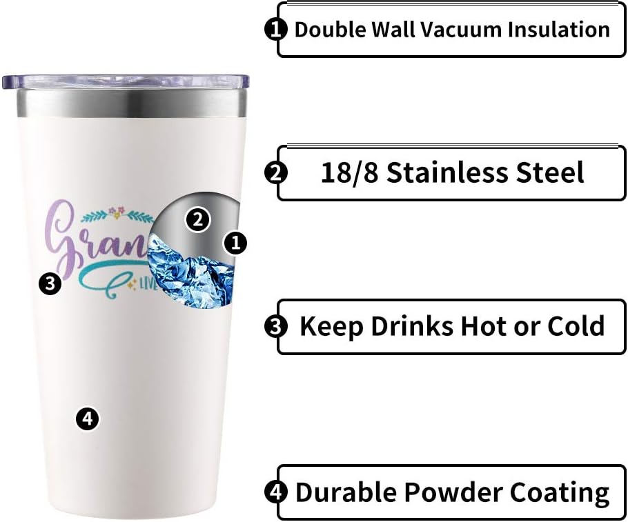 Suреr Dеаl Prоduсt Grandma Live Love Spoil Stainless Steel Vacuum-Insulated Tumbler, Mug with Lid for Coffee, Tea, Wine, Water; Best Travel Cup Gift for Mom, Nana; Cute for Birthdays, Mother’s Day; 16 oz. White