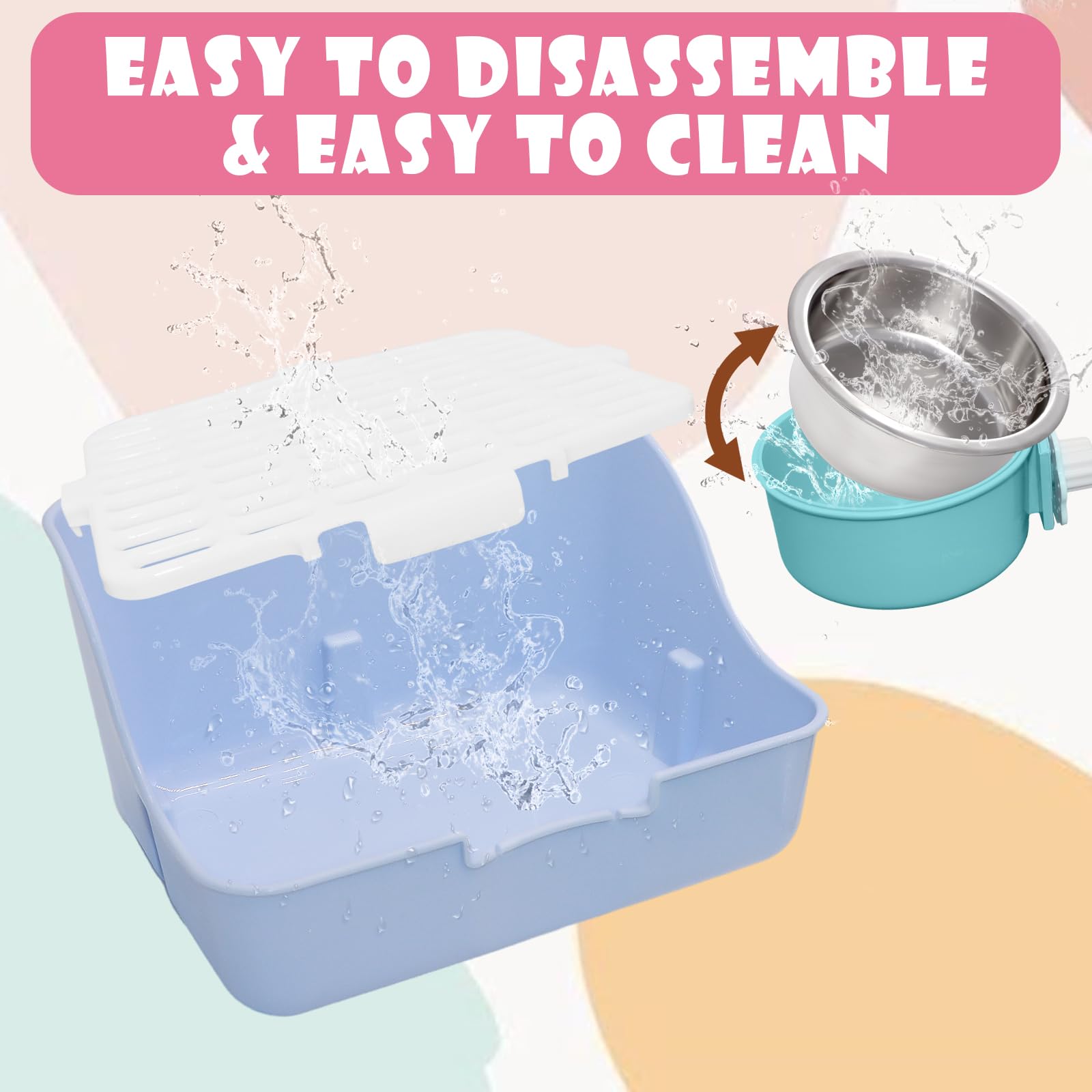 Rabbit Litter Box Trainer with Hay Feeder Hanging Bowls Water Dispenser for Cage Drawer Pan Litter Bedding Small Animal Pet Toilet Bunny Guinea Pigs Chinchilla Ferret Small Animals Blue - image 4