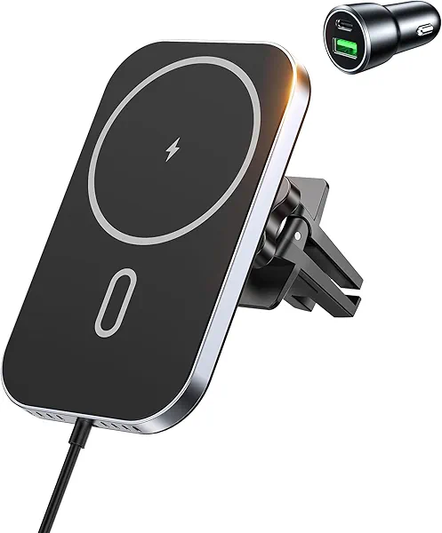 Mukiya for MagSafe Car Mount Charger with Adapter, 360° Rotation Magnetic Wireless iPhone Car Charger for Air Vent, Compatible with iPhone 17/16/15/14/13/12 Series