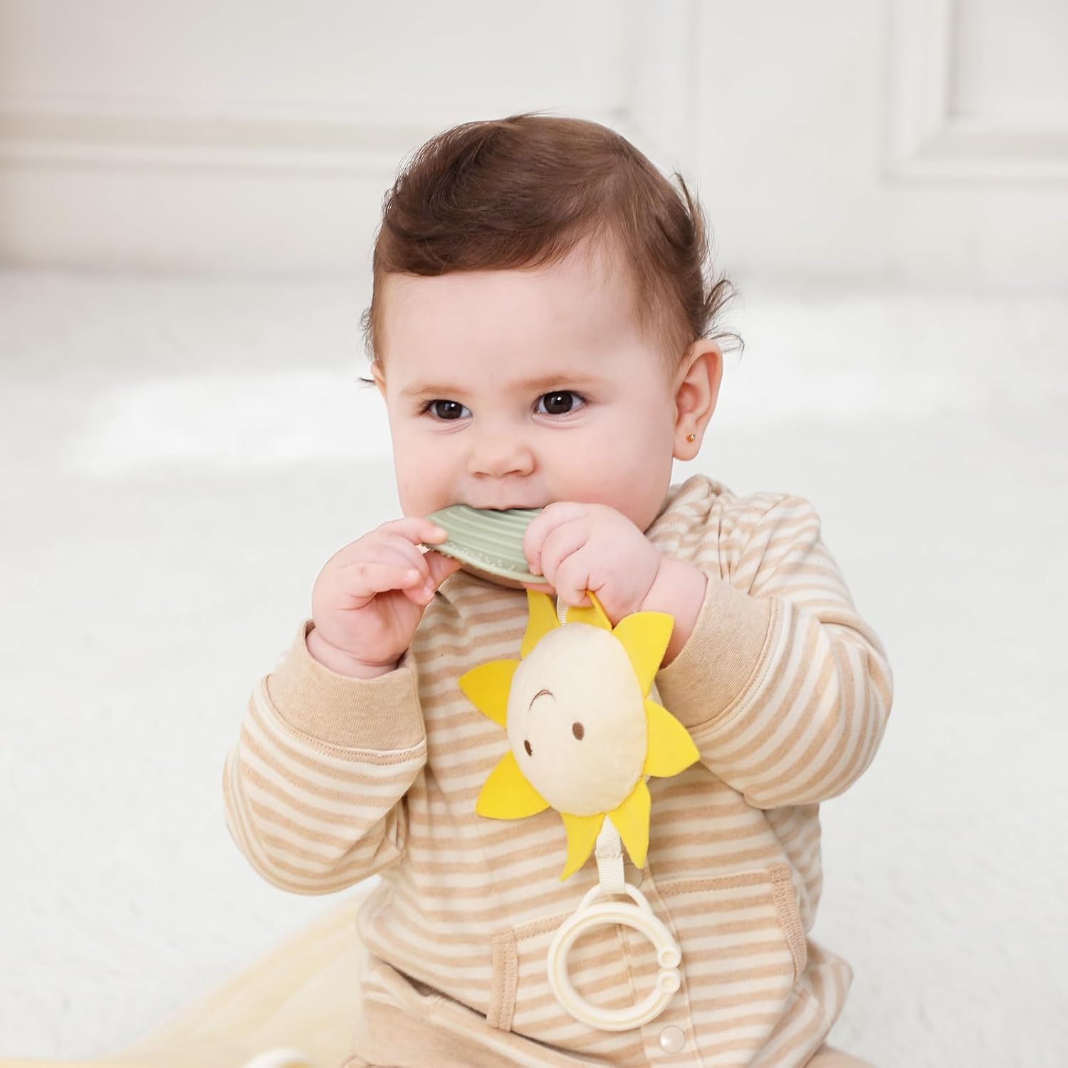 4-in-1 Wooden Baby Play Gym & Activity Mat, Soft Cotton Tummy Time Mat for Babies 0+,with 3 Detachable Toys for Sensory & Motor Skill Development,Newborn Infant Baby Essentials Gift,Bear