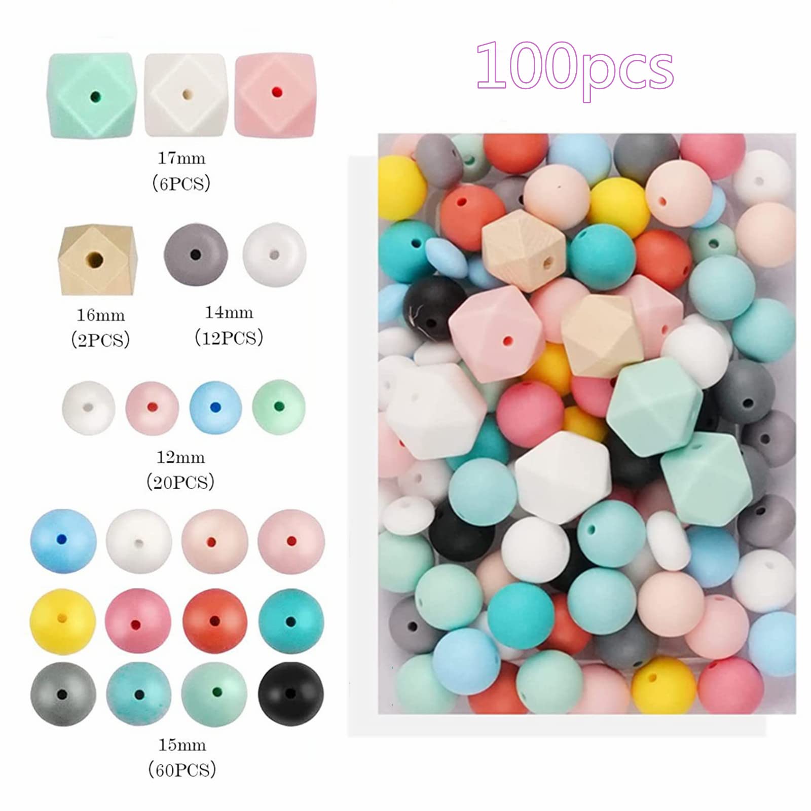 Craftdady 100 Perline In Silicone A Forma Di Mucca, Rotonde E Ottagonali - Mix Colori 15 Stili Per Gioielli Fai Da Te, Portachiavi, Bracciali - 4