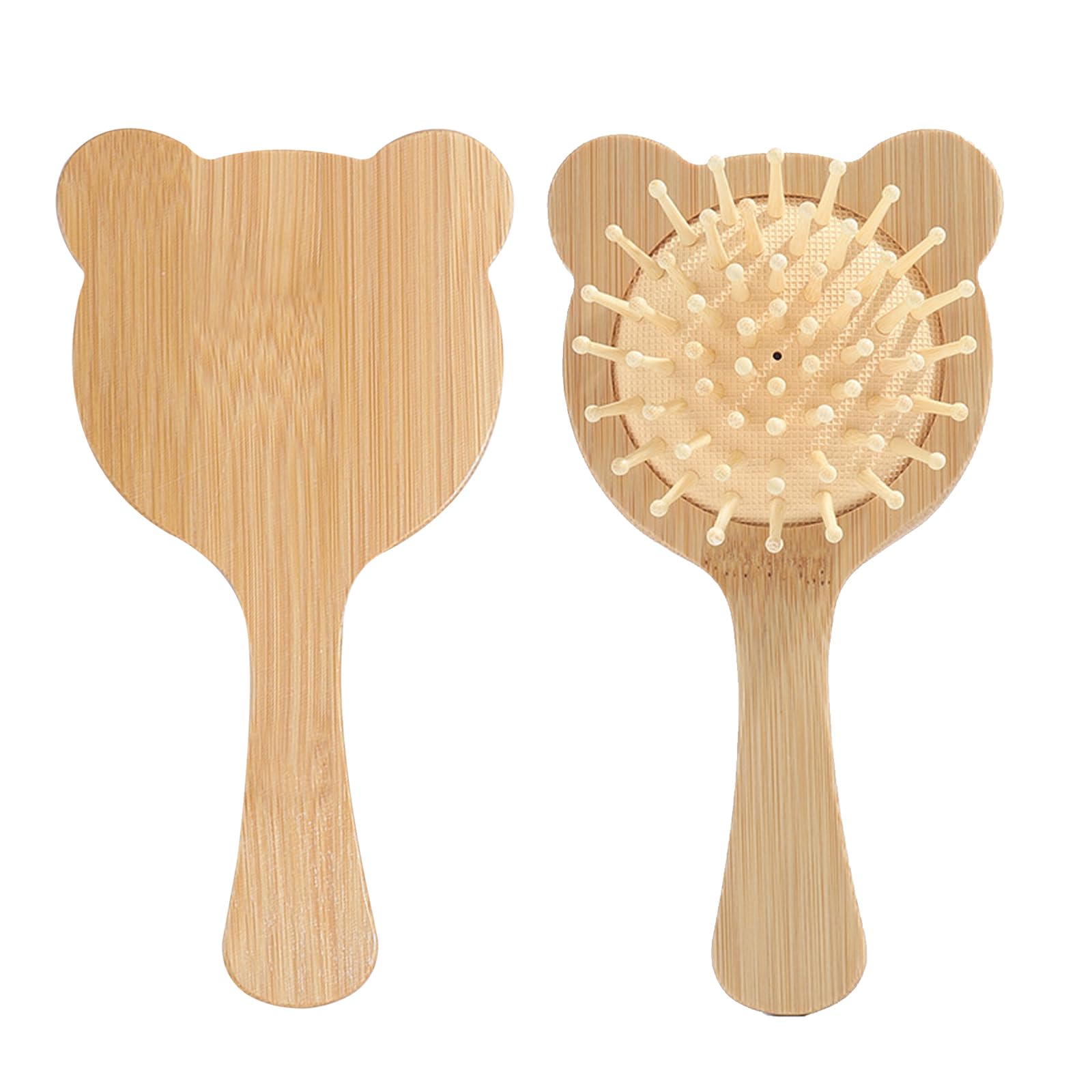 Desenredante pelo niñas, peine niña cepillo pelo niña cepillo pelo bambu niños cepillo bambu pelo cepillo pelo redondo pequeño niña (Oso)