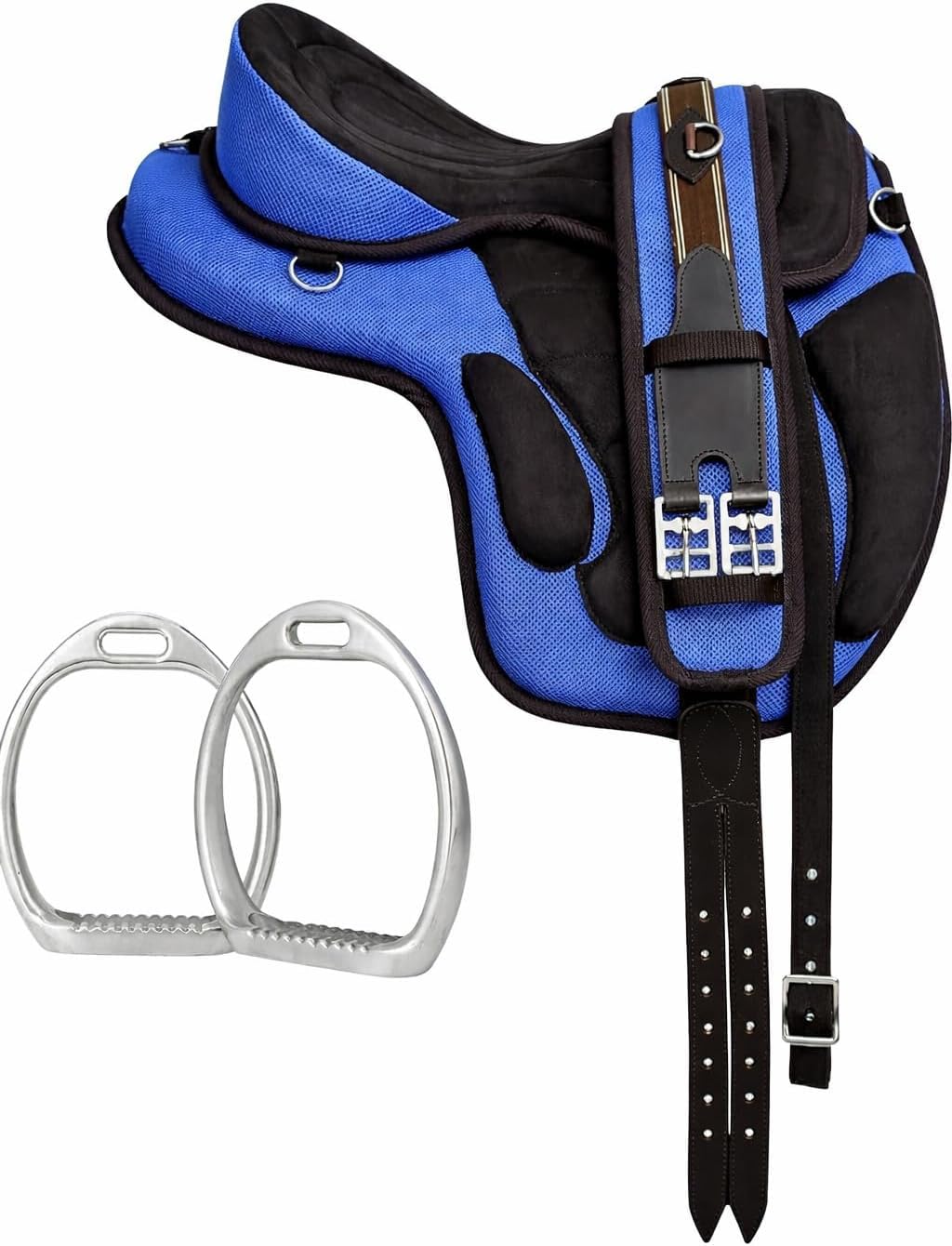 Synthetic Treeless Horse Saddle with Matching Girth | Lightweight Adjustable Freemax Saddle for Trail Riding, Training & Endurance | Soft Padded Equestrian Tack for Horses (Blue, 13 Inch) โ image 1