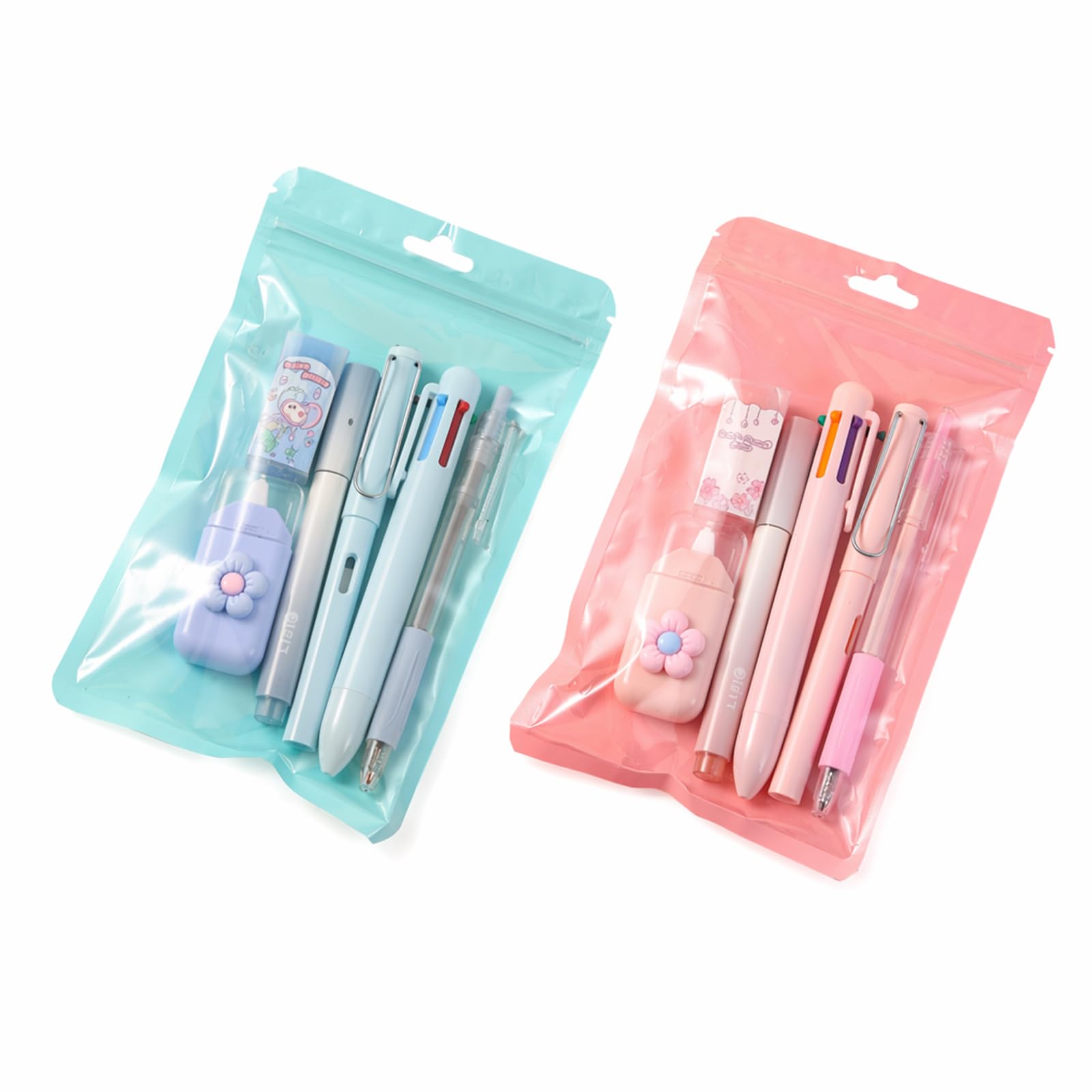 Kuwuarg 12Pcs Pink Cute Stationery Set - Aesthetic Office & School Writing Supplies with Gel Pen, Highlighter, Ballpoint Pen, Mechanical Pencil, Eraser, Correction Tape